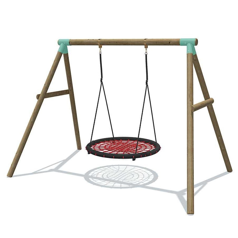 Kids wooden backyard swing set with large nest swing