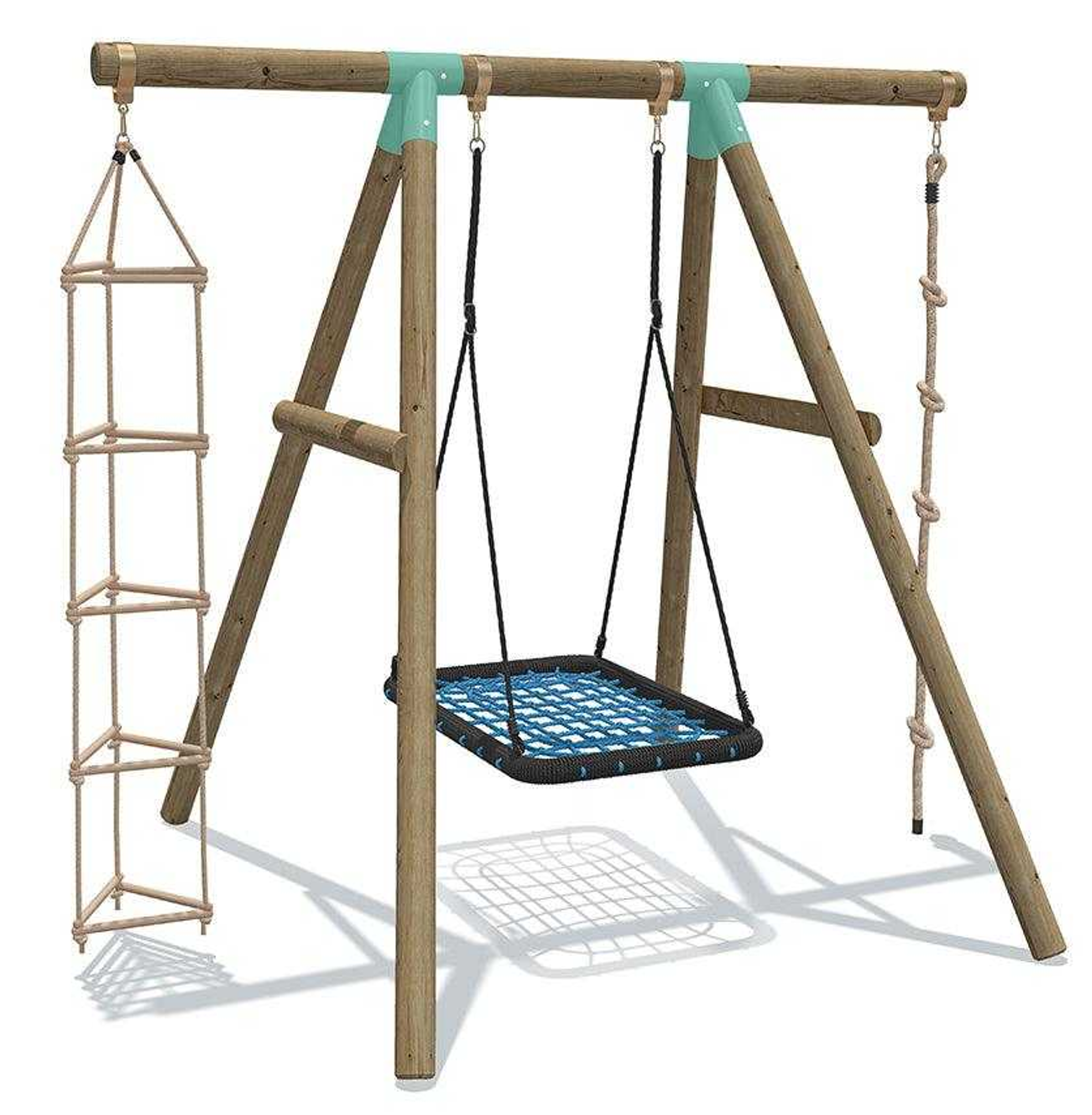 Wild Aussie 3 in 1 Rectangle Wooden Swing Set With Rope & Ladder