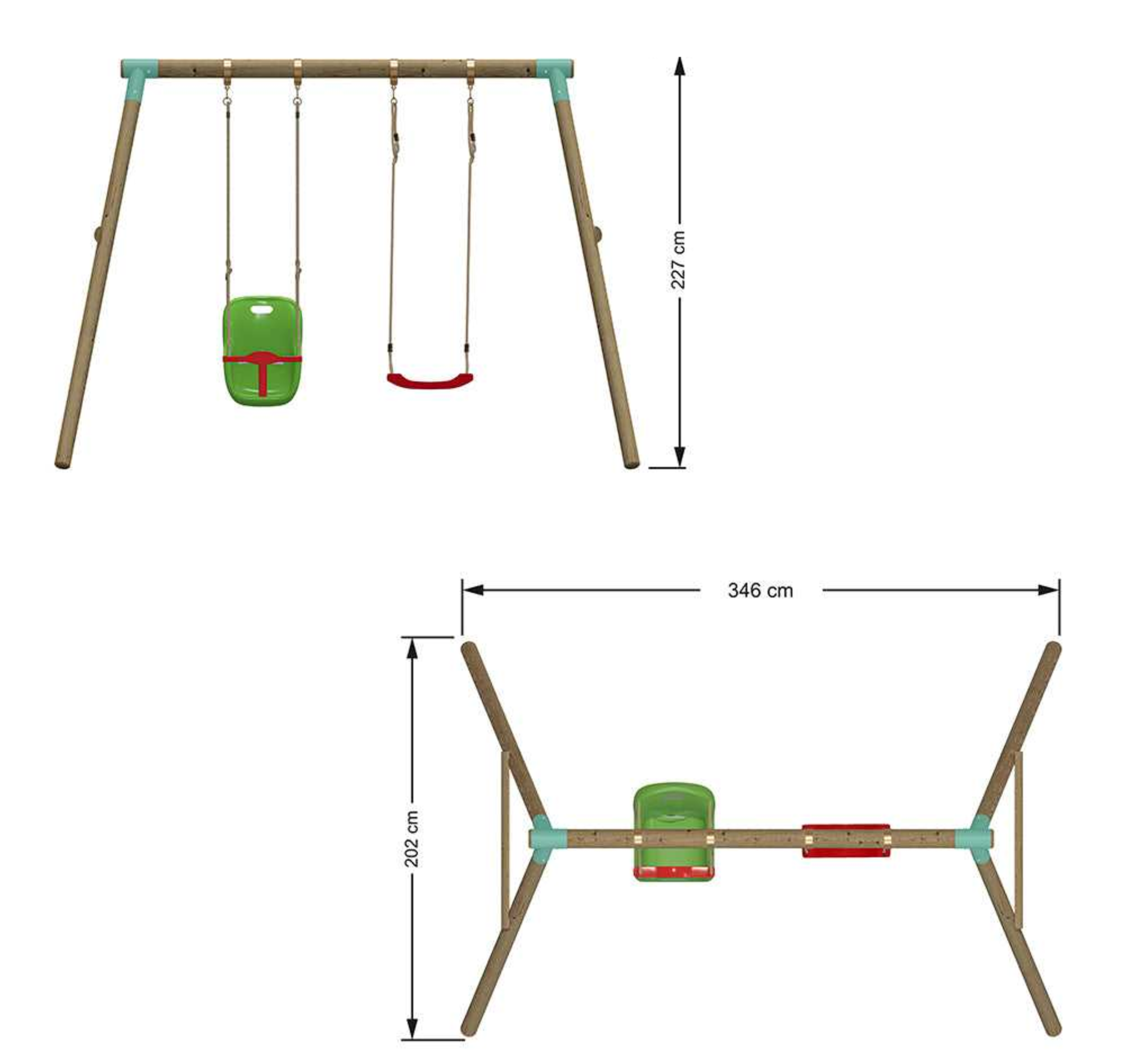 Wild Aussie Wooden Double Swing Set With Baby Seat
