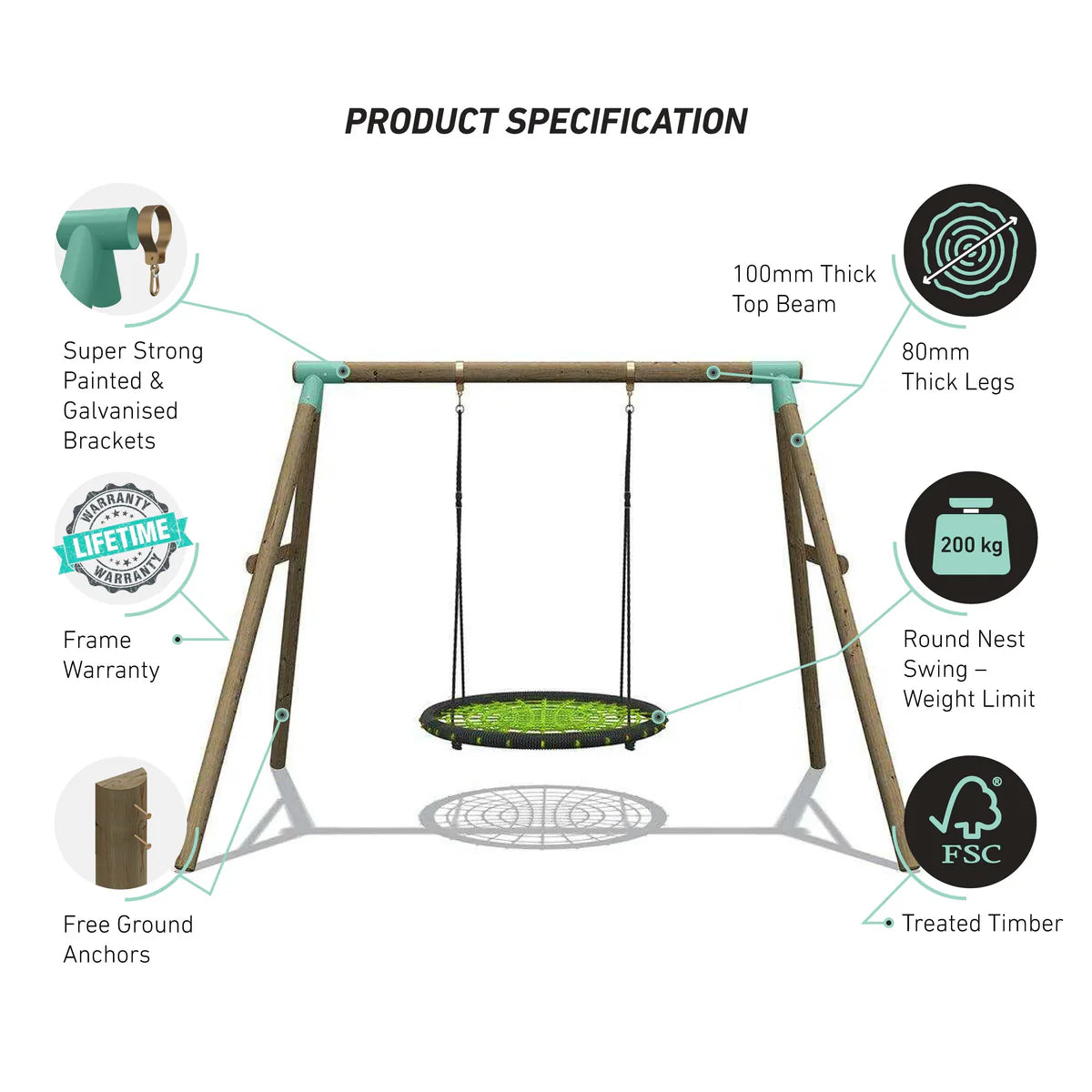woden swing for the garden with large net