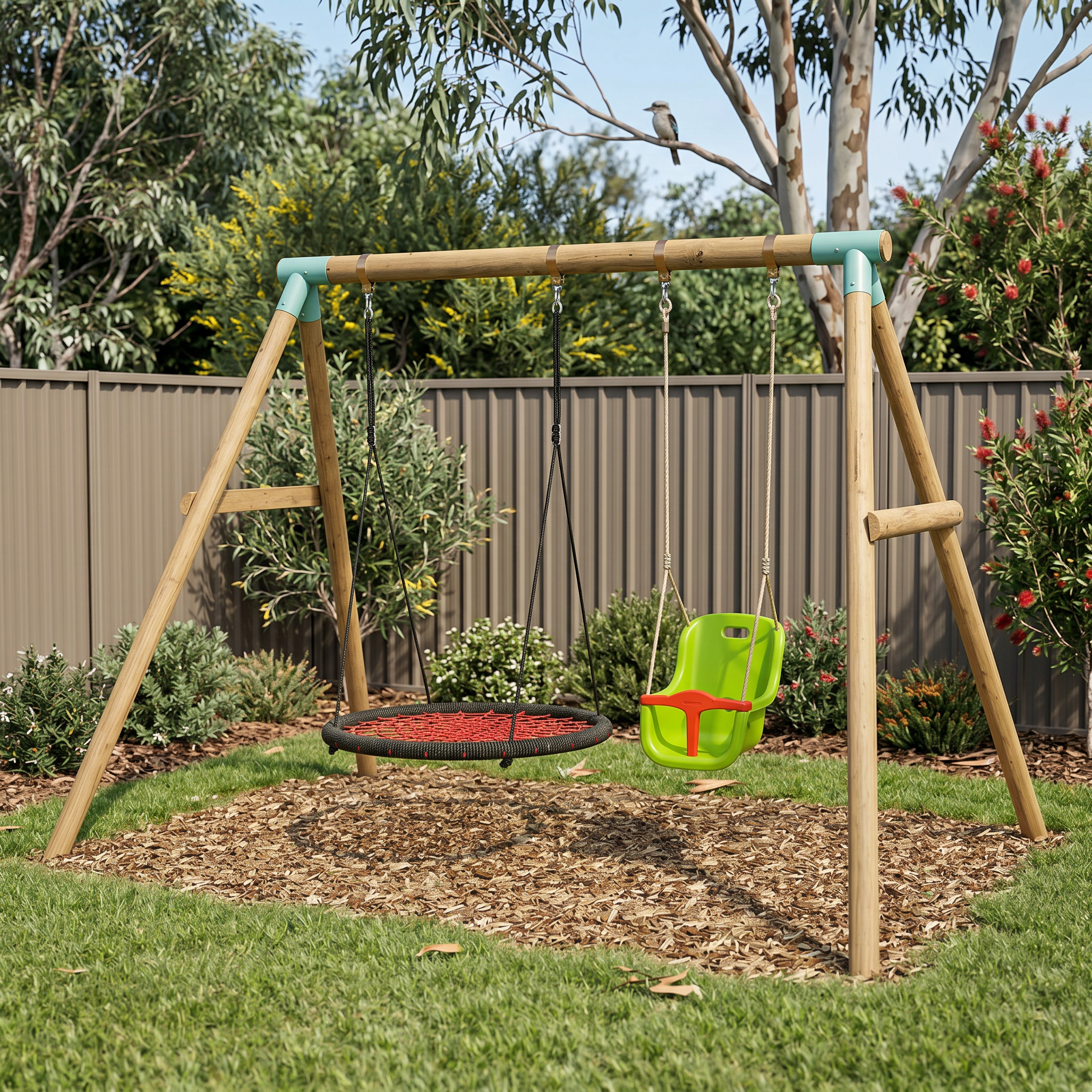 Wild Aussie Wooden Double Swing Set With Baby Seat