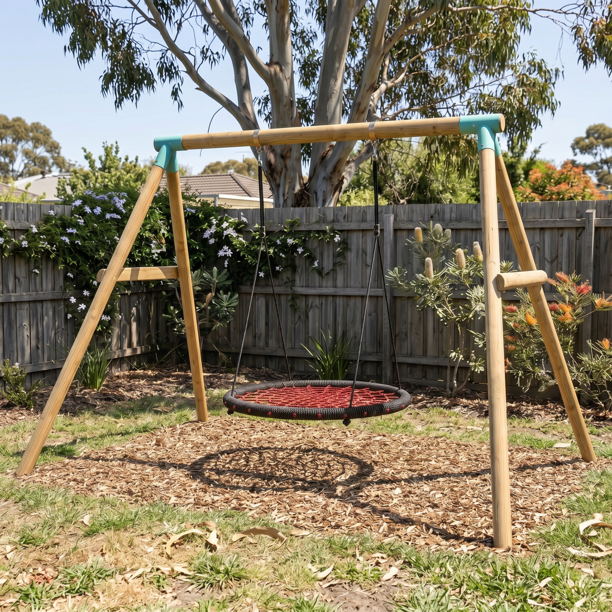 120cm nest swing set wooden in Australian backyard