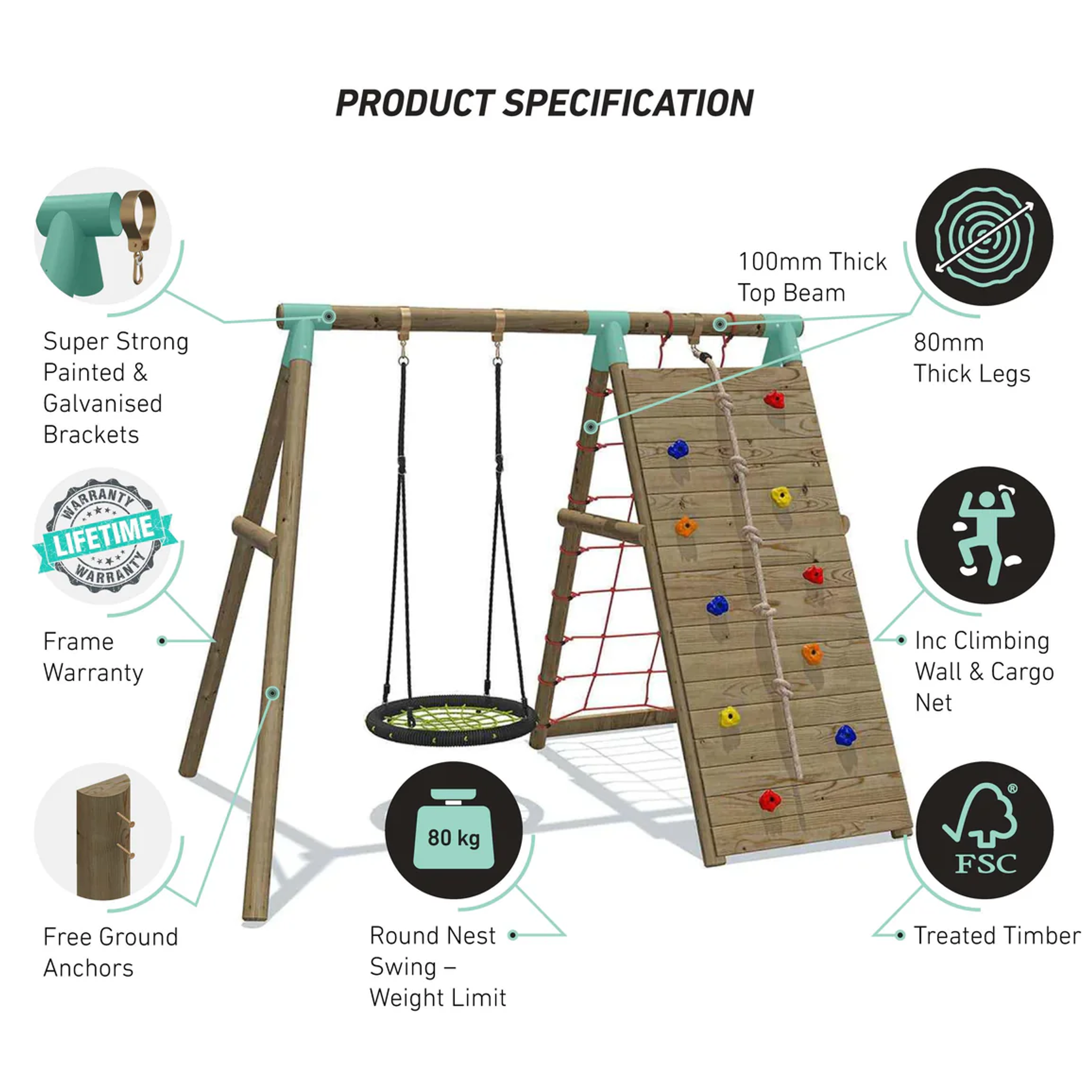 Wild Aussie Wooden Climber & 65cm Nest Swing Set