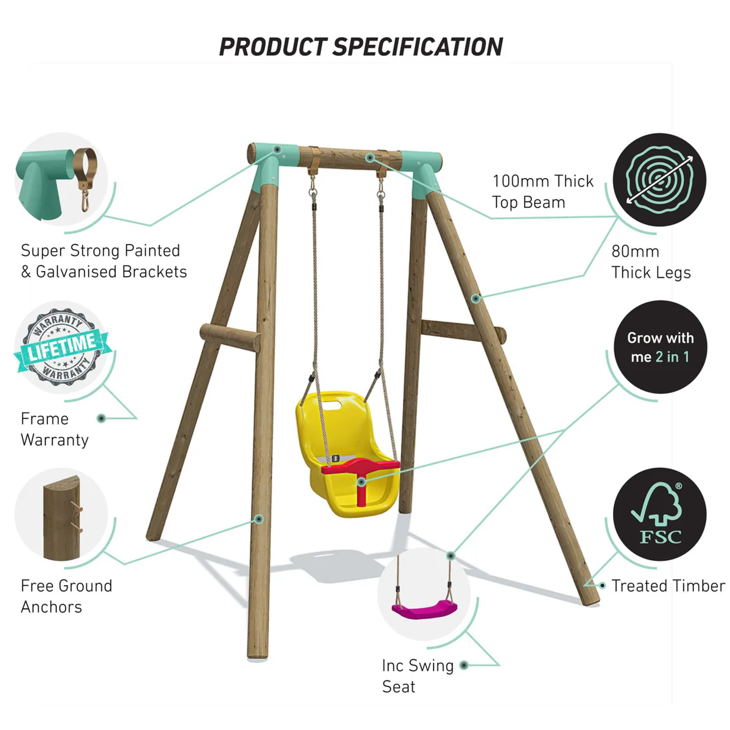 Wild Aussie “Grow With Me” 2-in-1 Wooden Swing Set