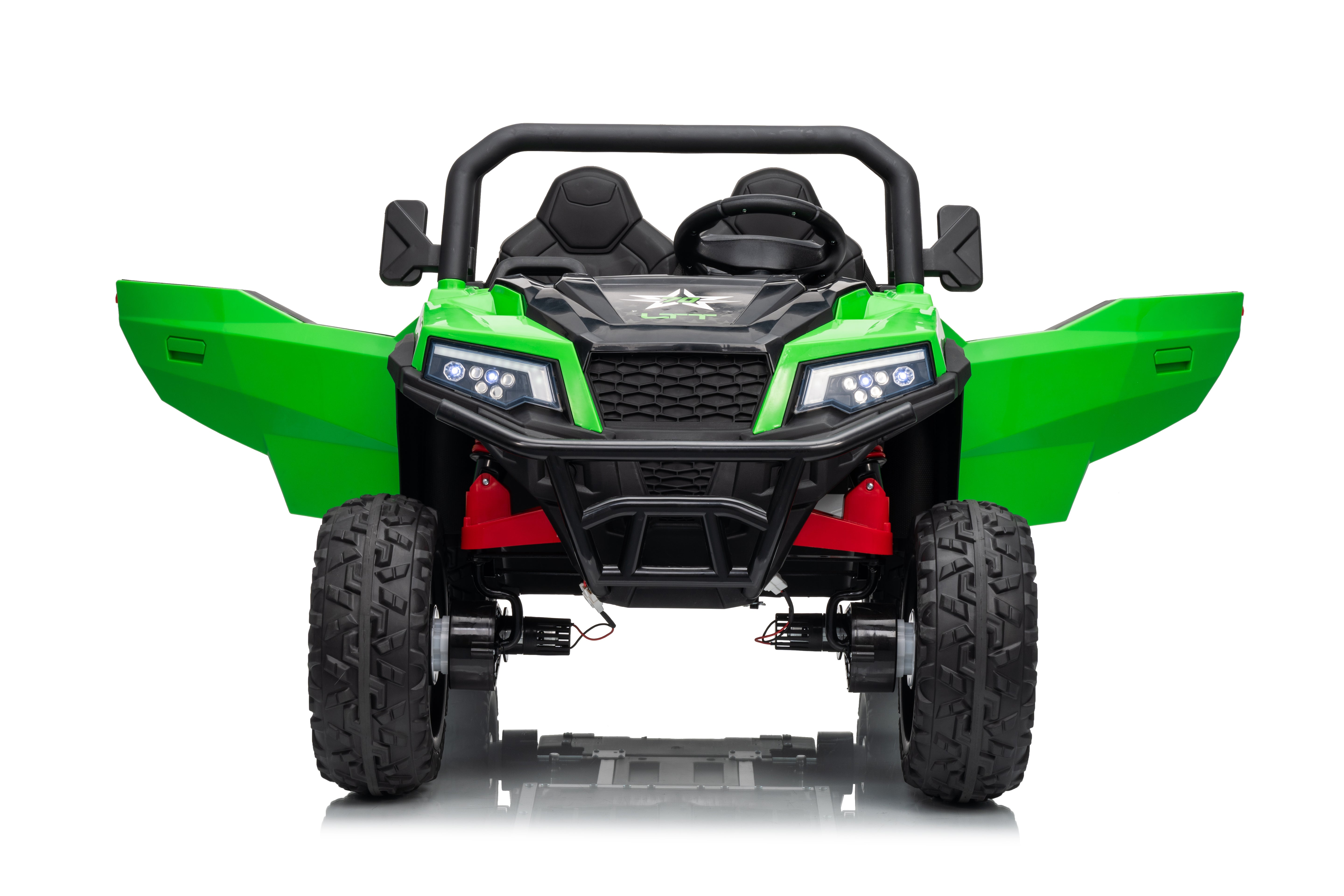 Green off-road kids car vehicle on a white background