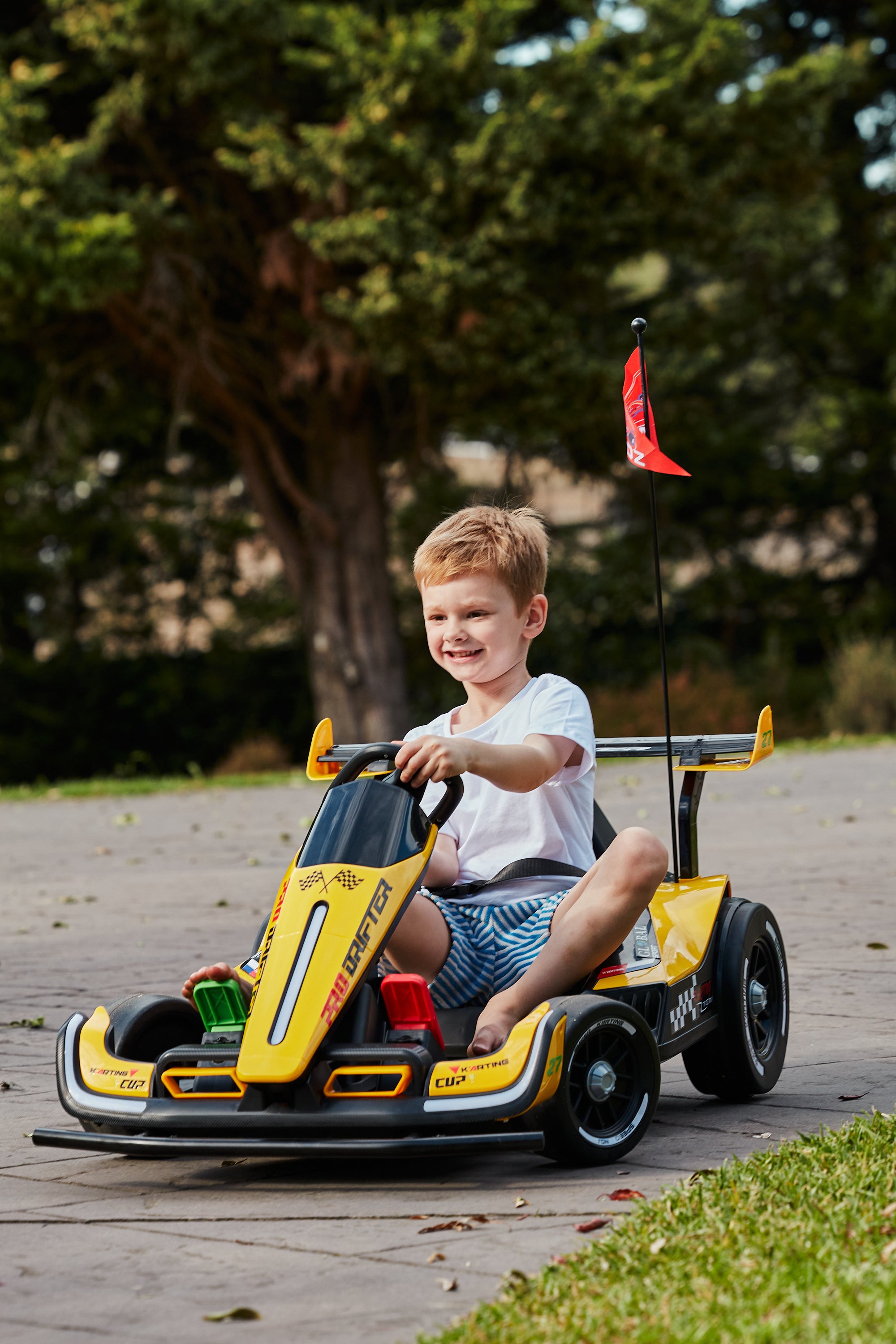 real photo of child drifting in go kart