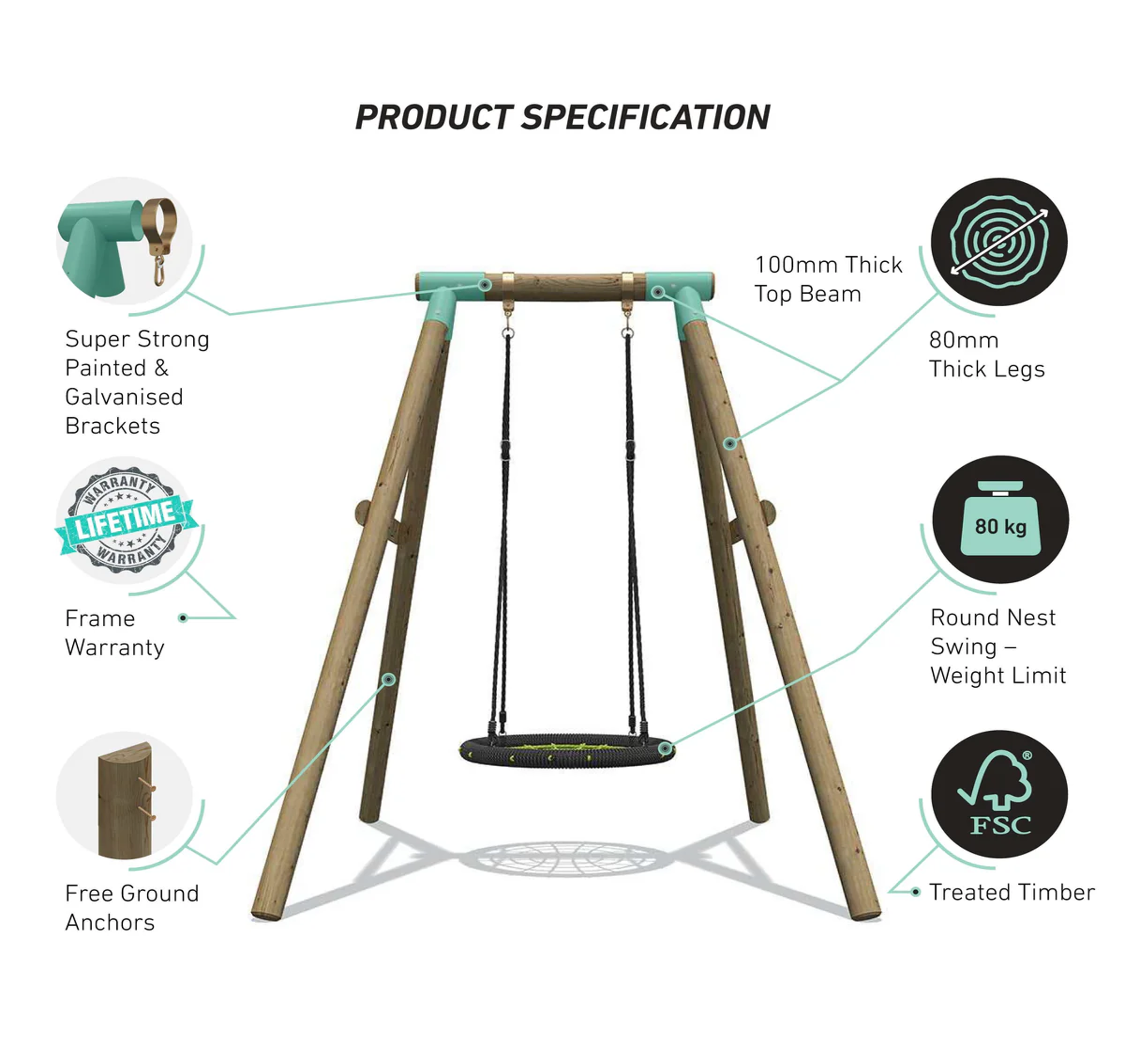 Wild Aussie Kids Wooden 65cm Nest Wooden Swing Set