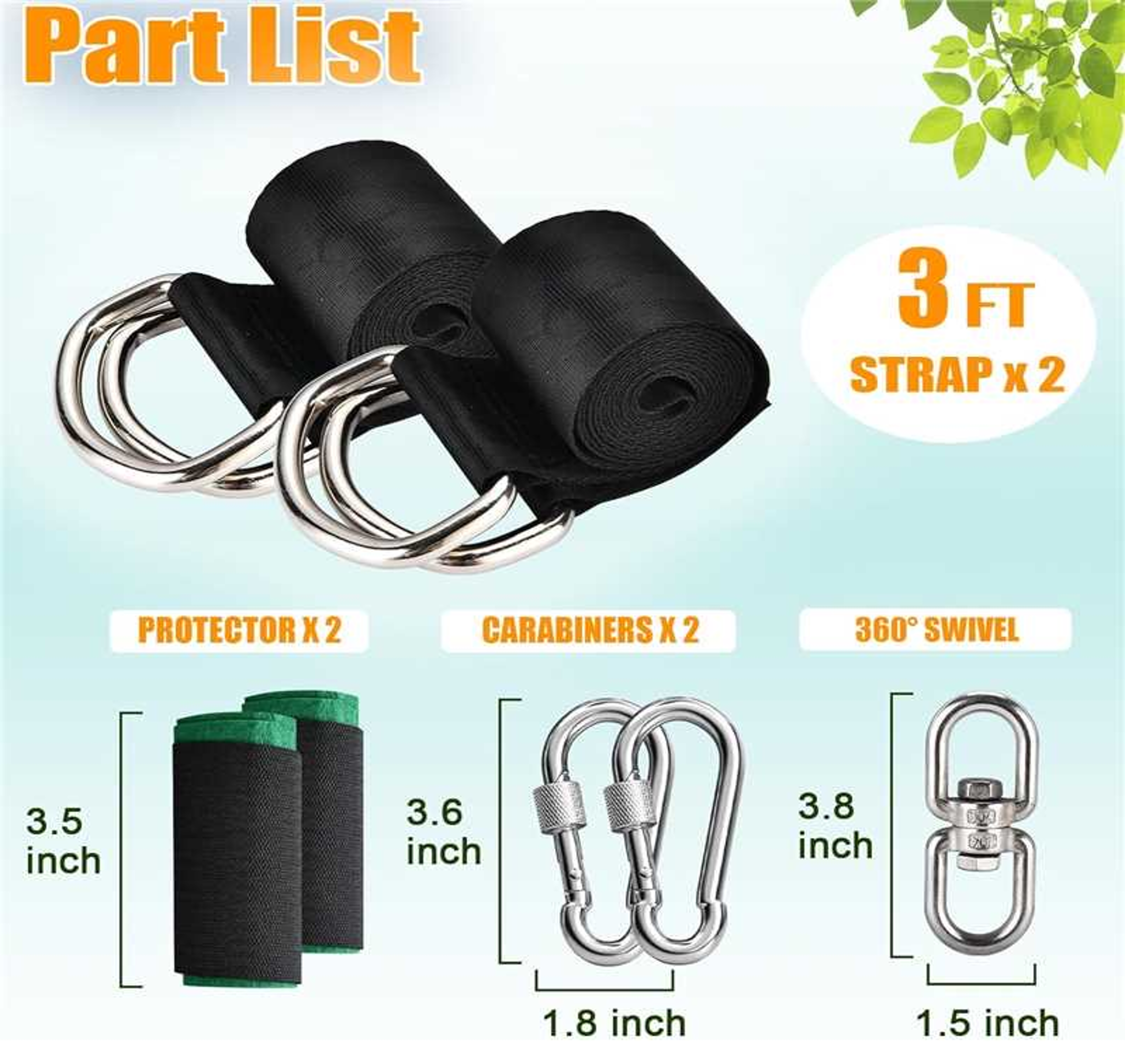 Tree Swing Hanging Straps Kit 2x5ft Heavy Duty Swing Hanger with Carabiners, Tree Protectors