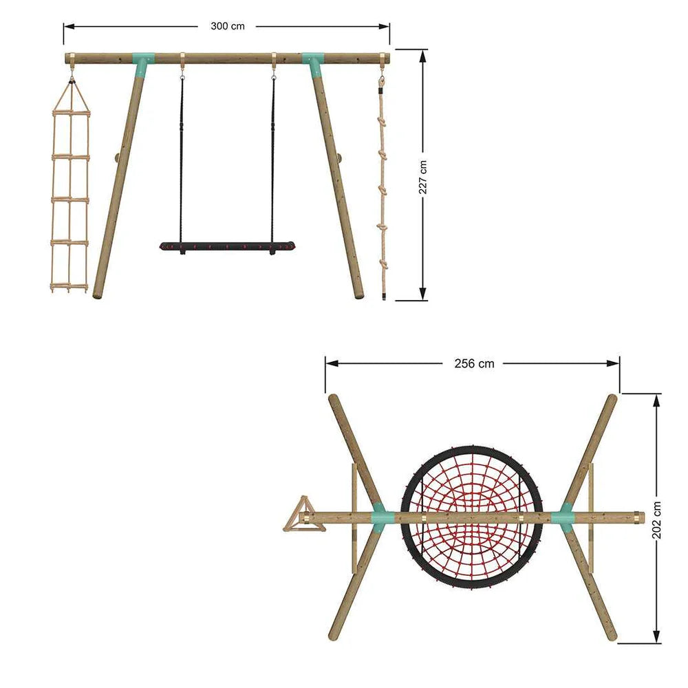 Wild Aussie 3 in 1 Round Nest Wooden Swing Set With Knotted Rope & Ladder