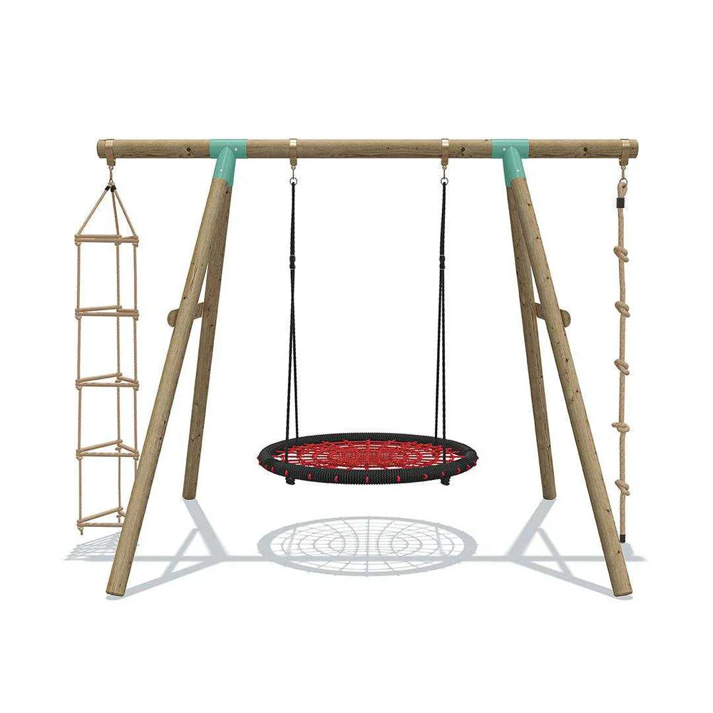 Wild Aussie 3 in 1 Round Nest Wooden Swing Set With Knotted Rope & Ladder