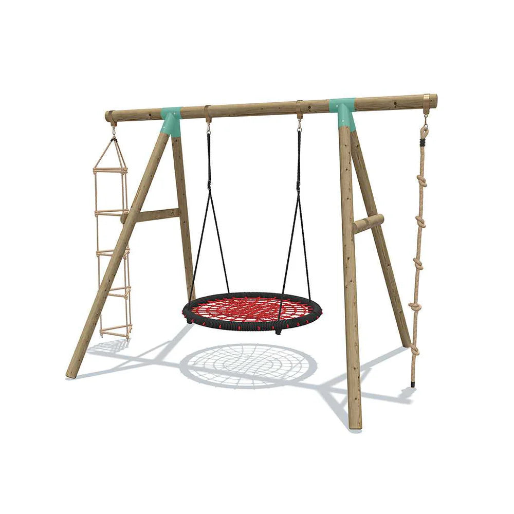 Wild Aussie 3 in 1 Round Nest Wooden Swing Set With Knotted Rope & Ladder