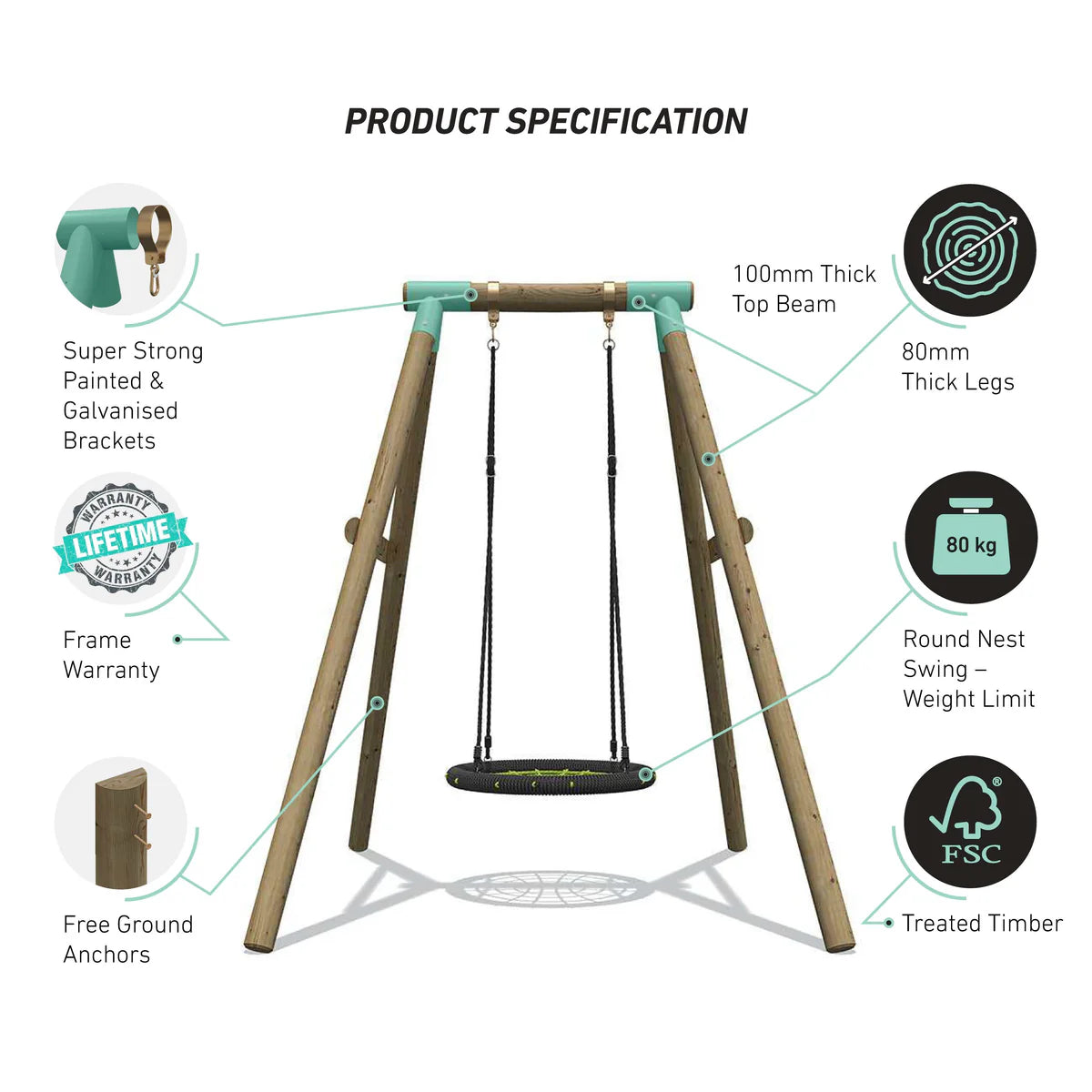 Wild Aussie Kids Wooden 65cm Nest Wooden Swing Set