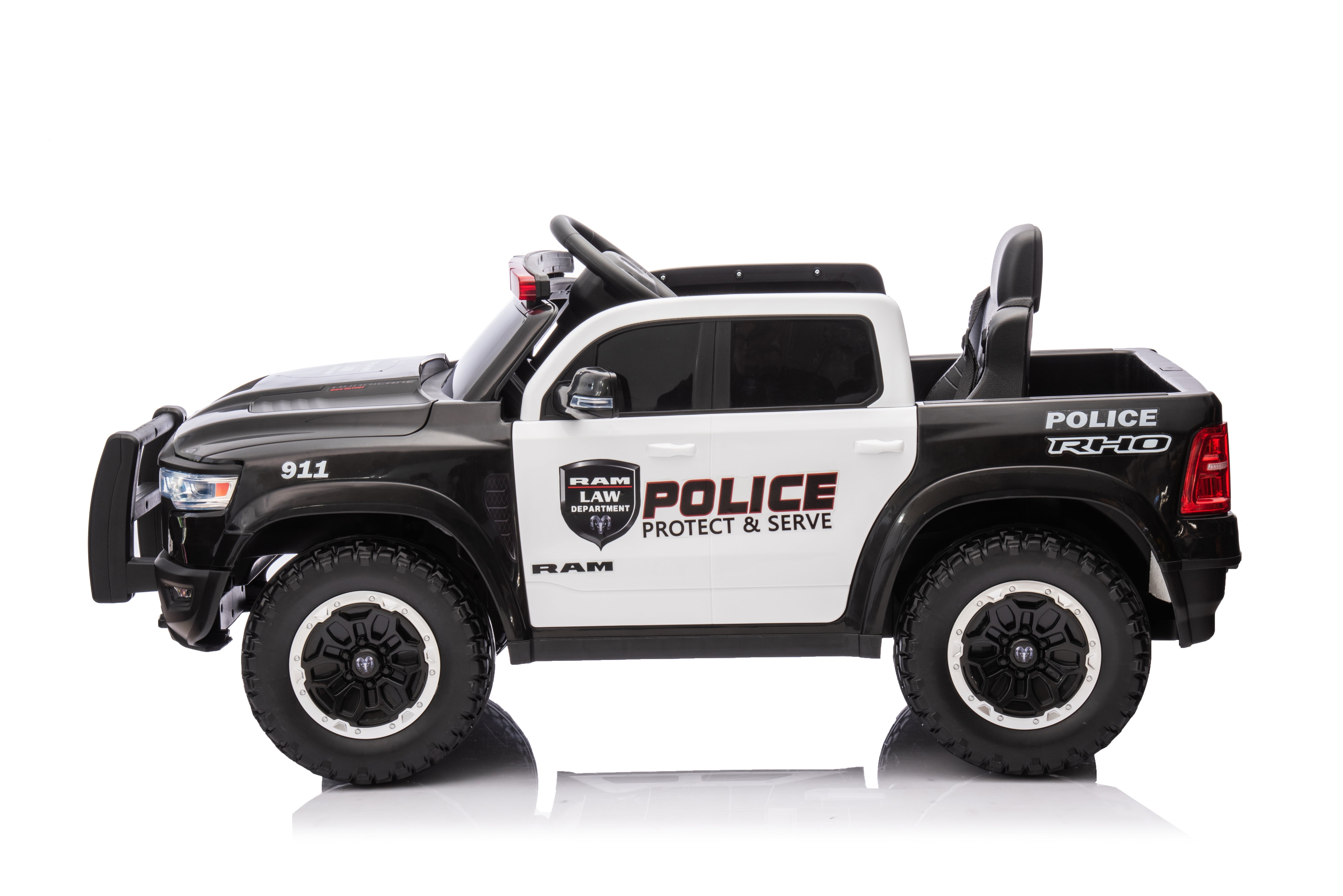 Side profile of the Licensed Dodge RAM 1500 Police Kids Electric Ride-On Car