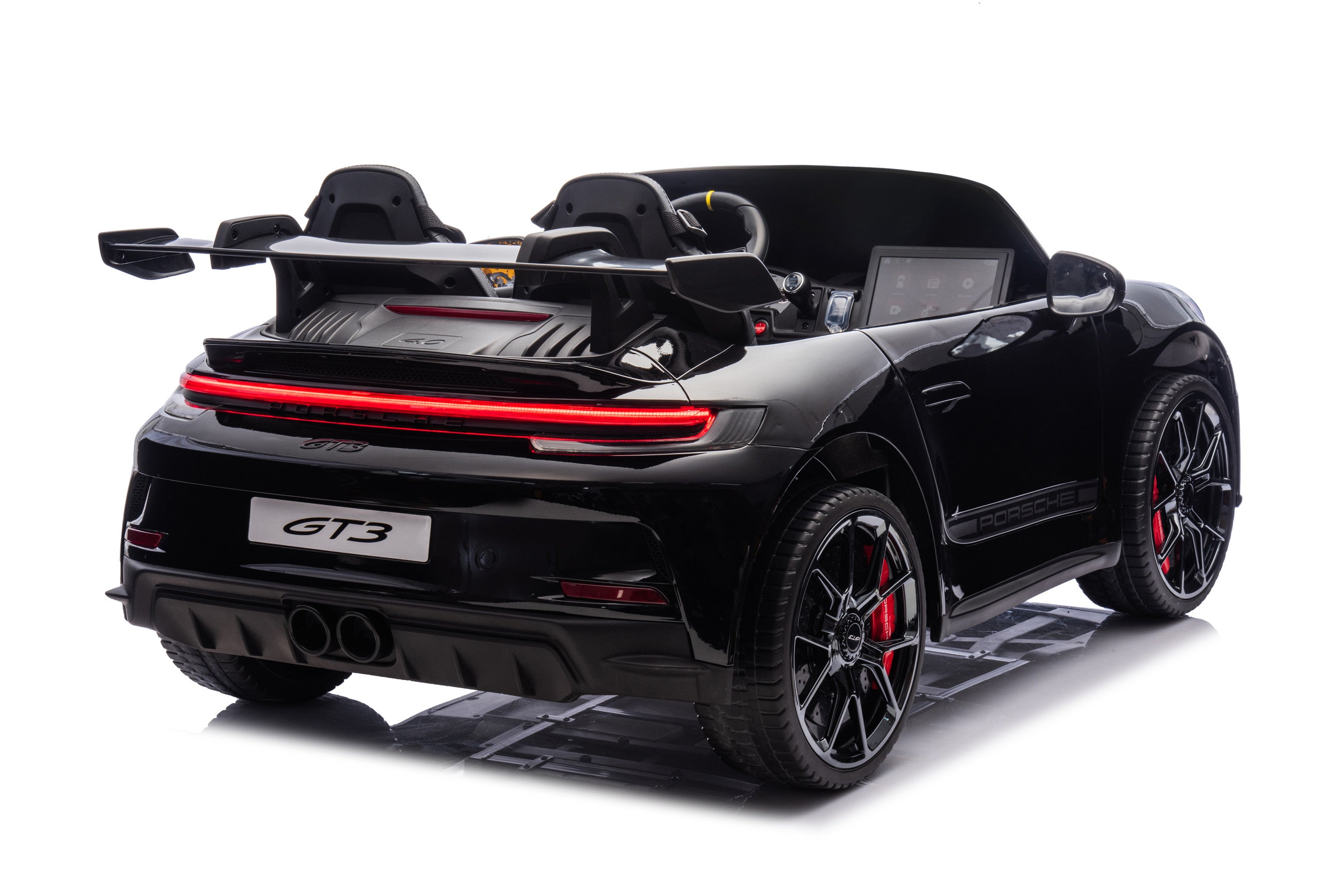 rear view of Black sports car with 'GT3' model badge.