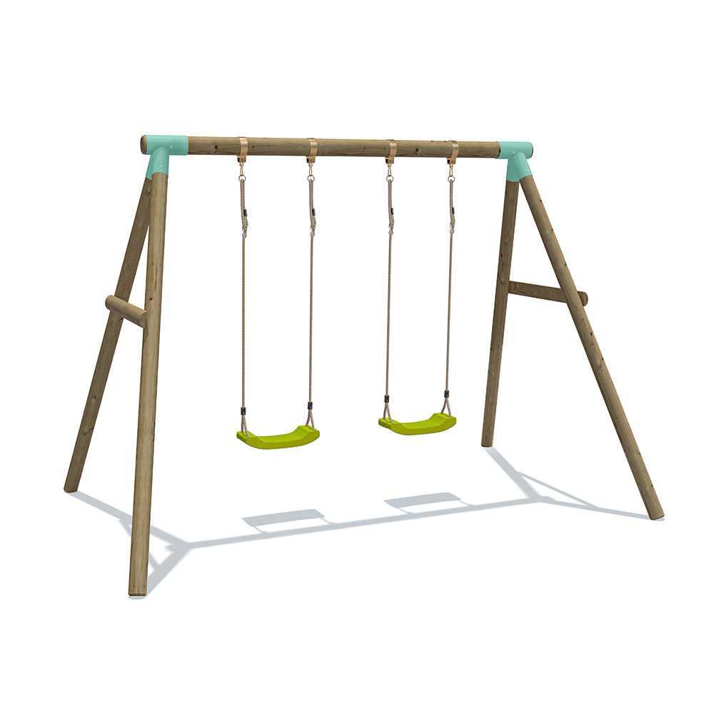 Double Seat Wooden Swing Set Kids Outdoor Play Gear