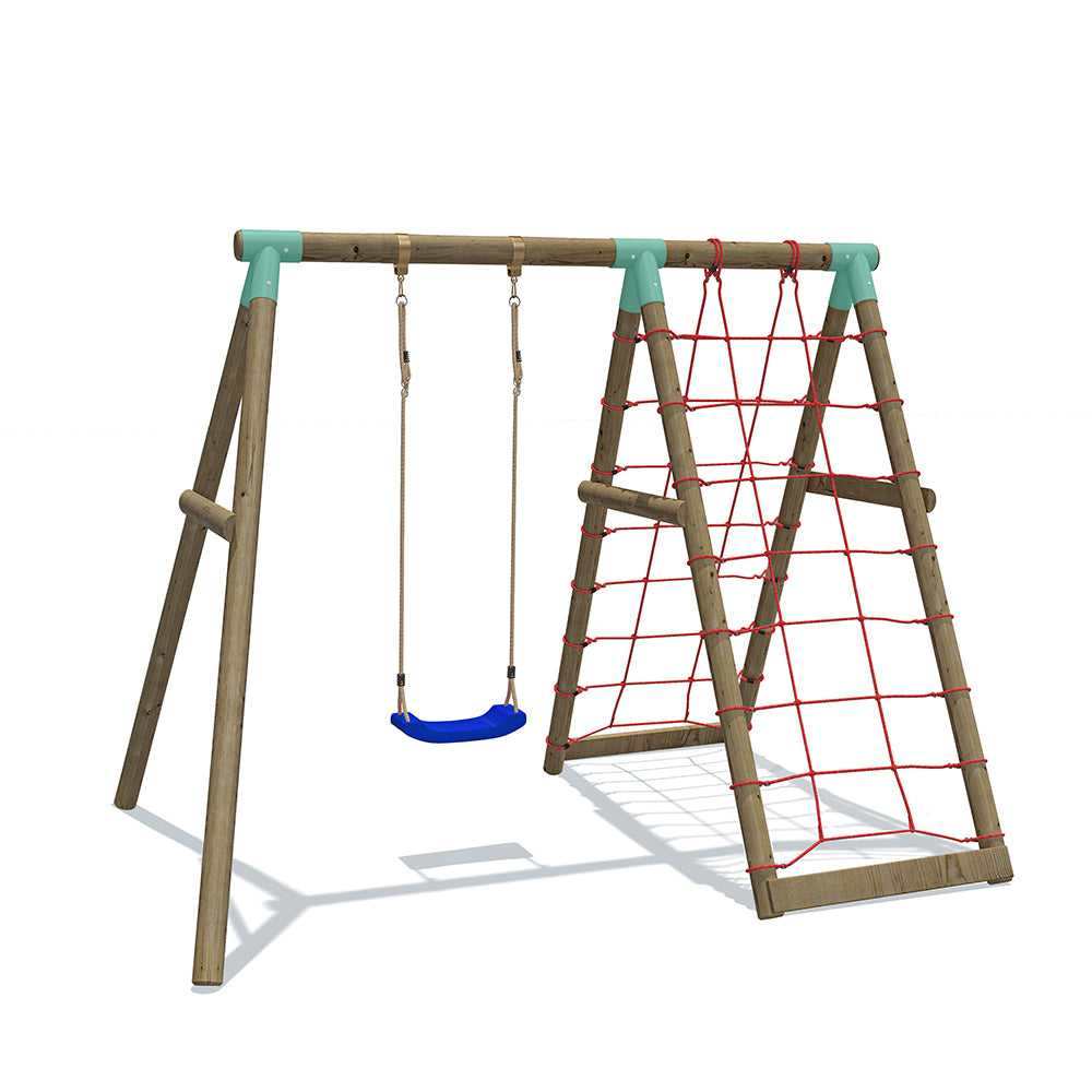 Wooden Swing Set with Double Cargo Net Kids Outdoor Play Equipment