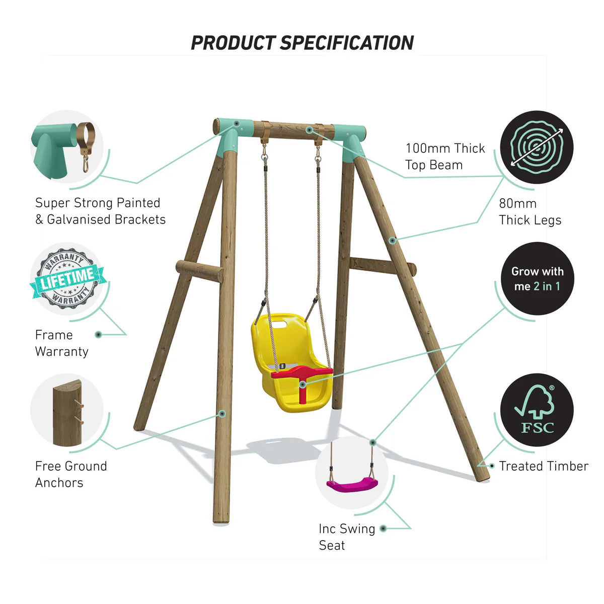 Wild Aussie “Grow With Me” 2-in-1 Wooden Swing Set