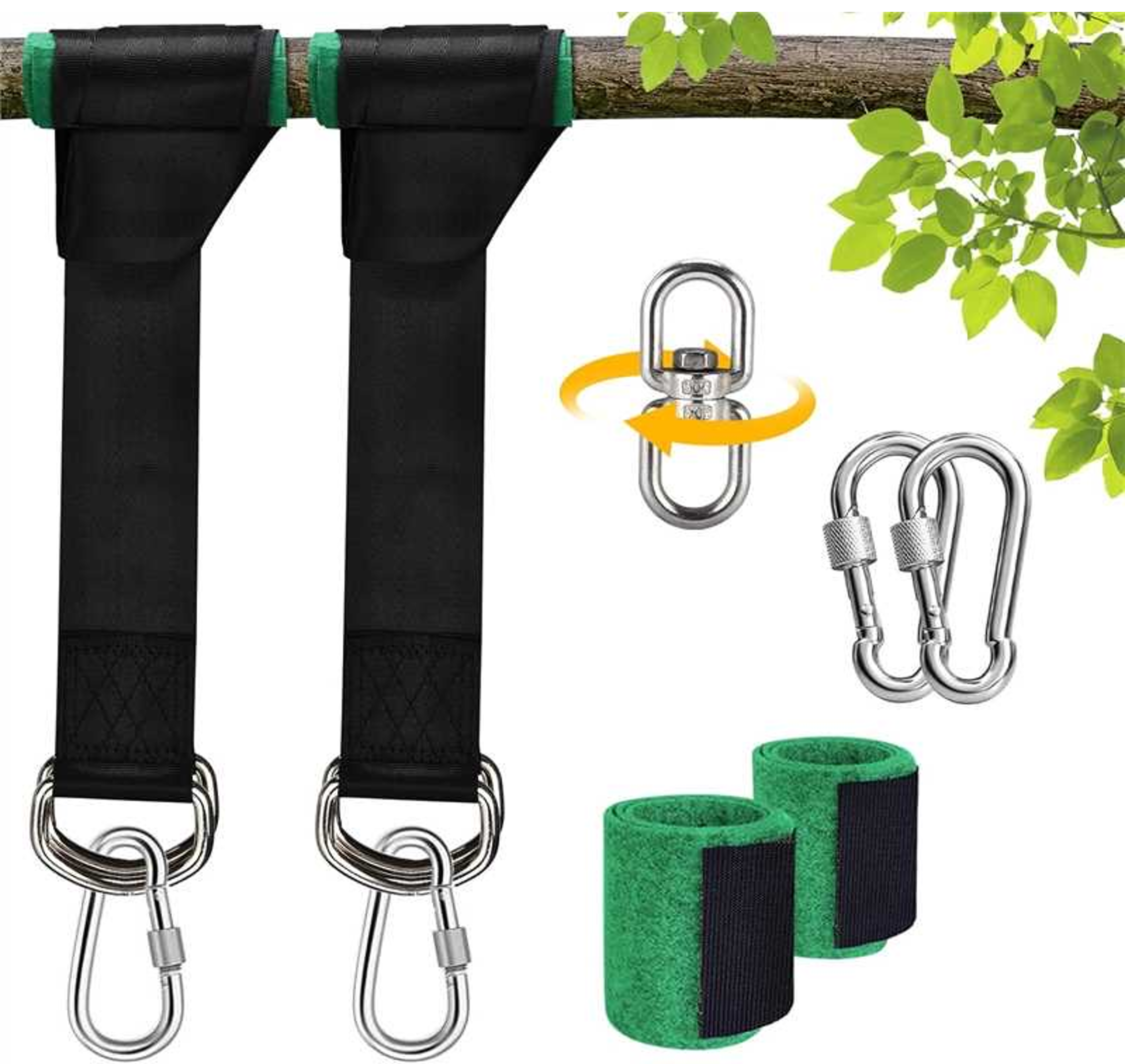 Tree Swing Hanging Straps Kit 2x5ft Heavy Duty Swing Hanger with Carabiners, Tree Protectors