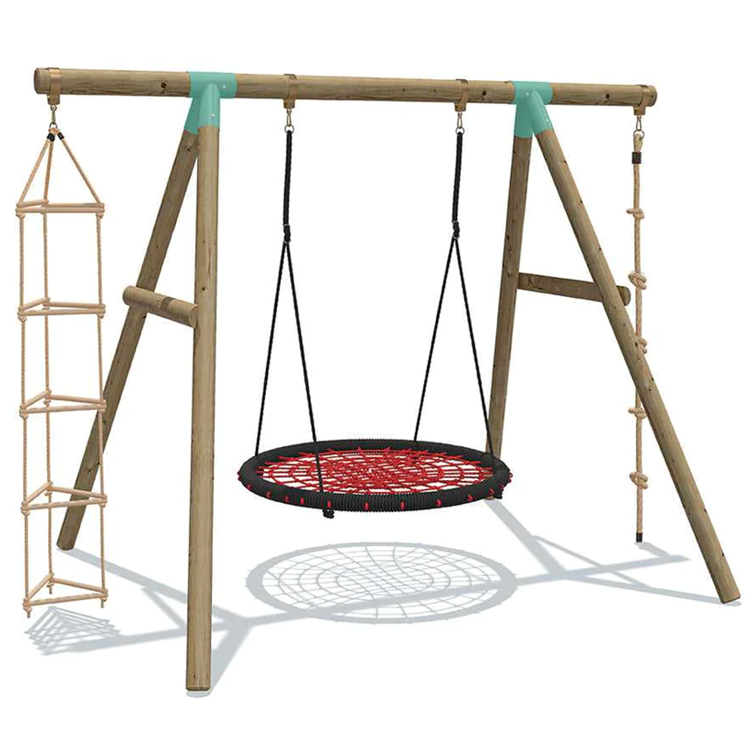 Wild Aussie 3 in 1 Round Nest Wooden Swing Set With Knotted Rope & Ladder