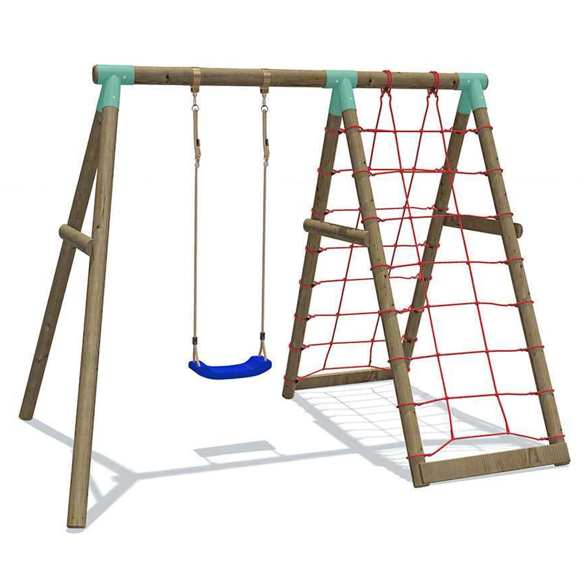 Wild Aussie Wooden Swing Set With Double Cargo Net