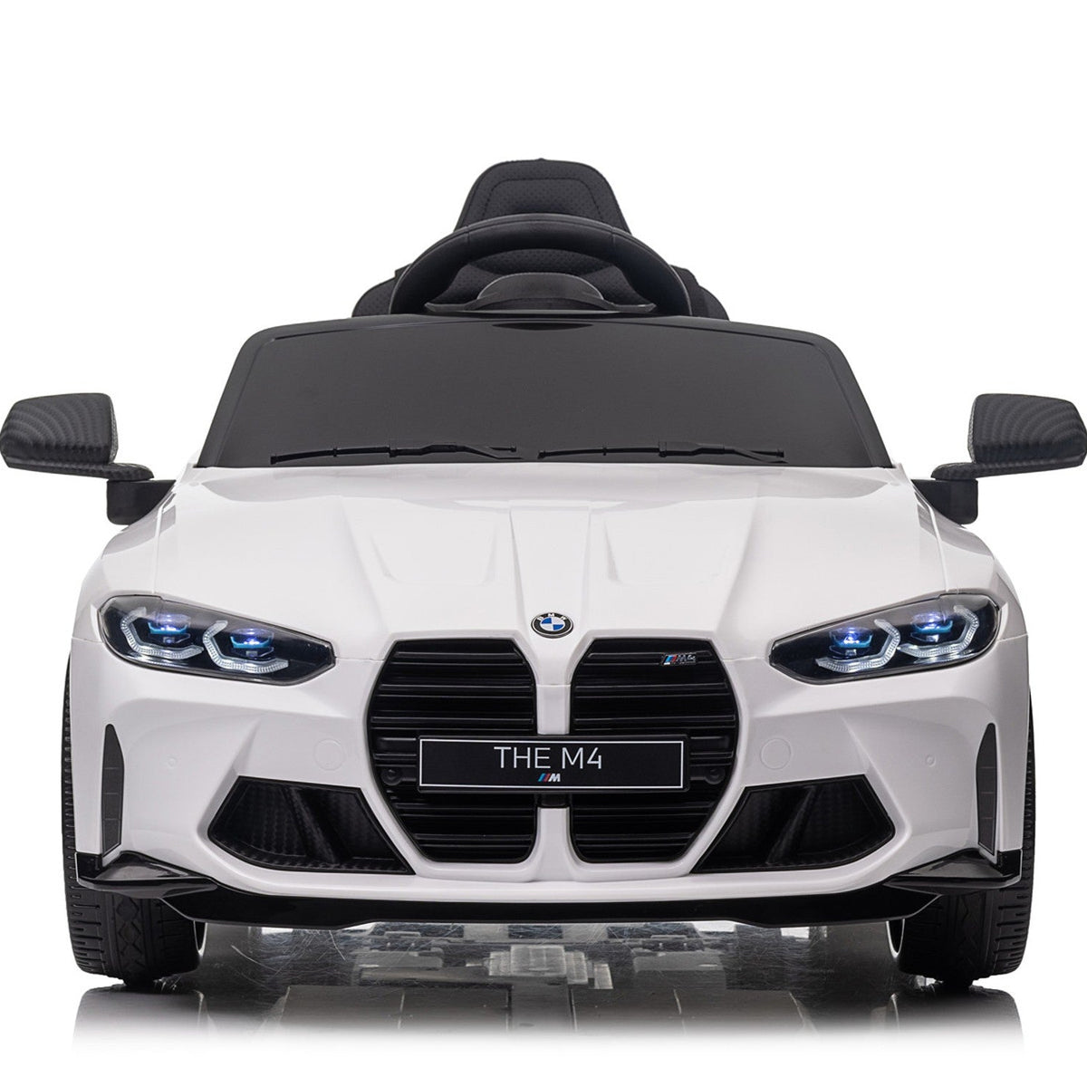 White toy car with black interior on a white background