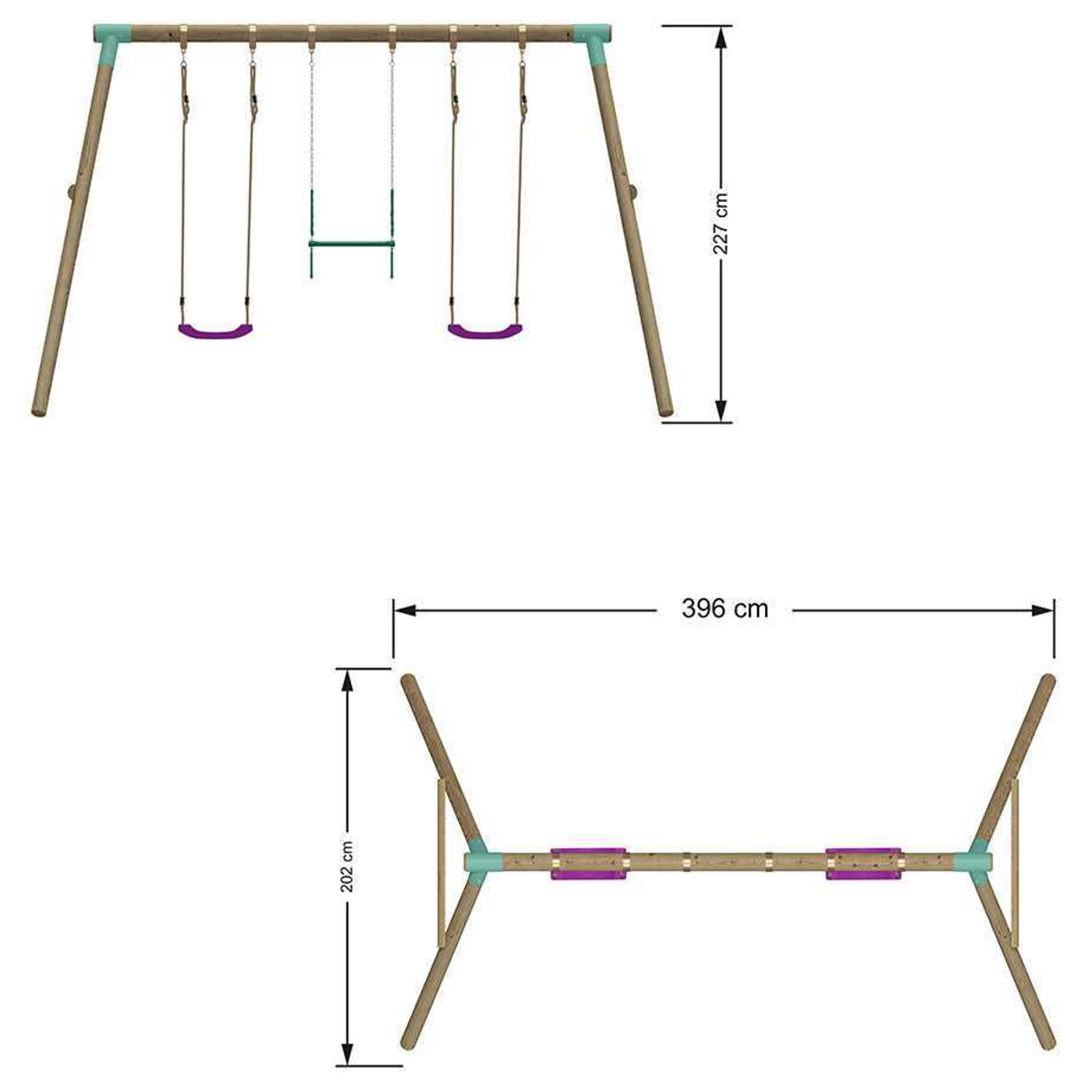 Wild Aussie Triple Wooden Swing & Trapeze Bar Set