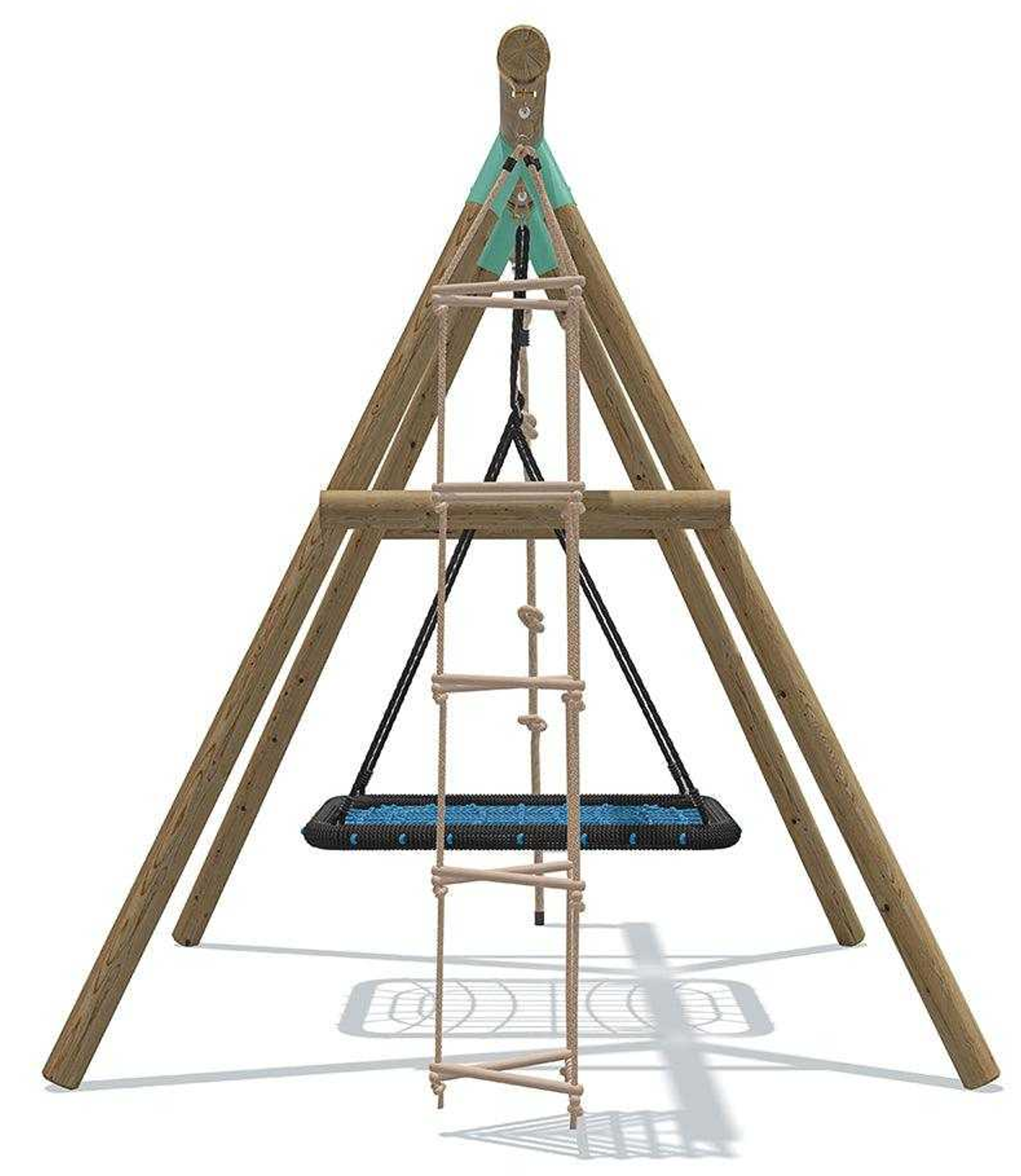 Wild Aussie 3 in 1 Rectangle Wooden Swing Set With Rope & Ladder