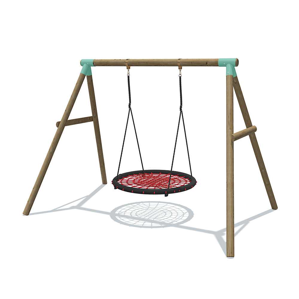 childrens red wooden nest swing 