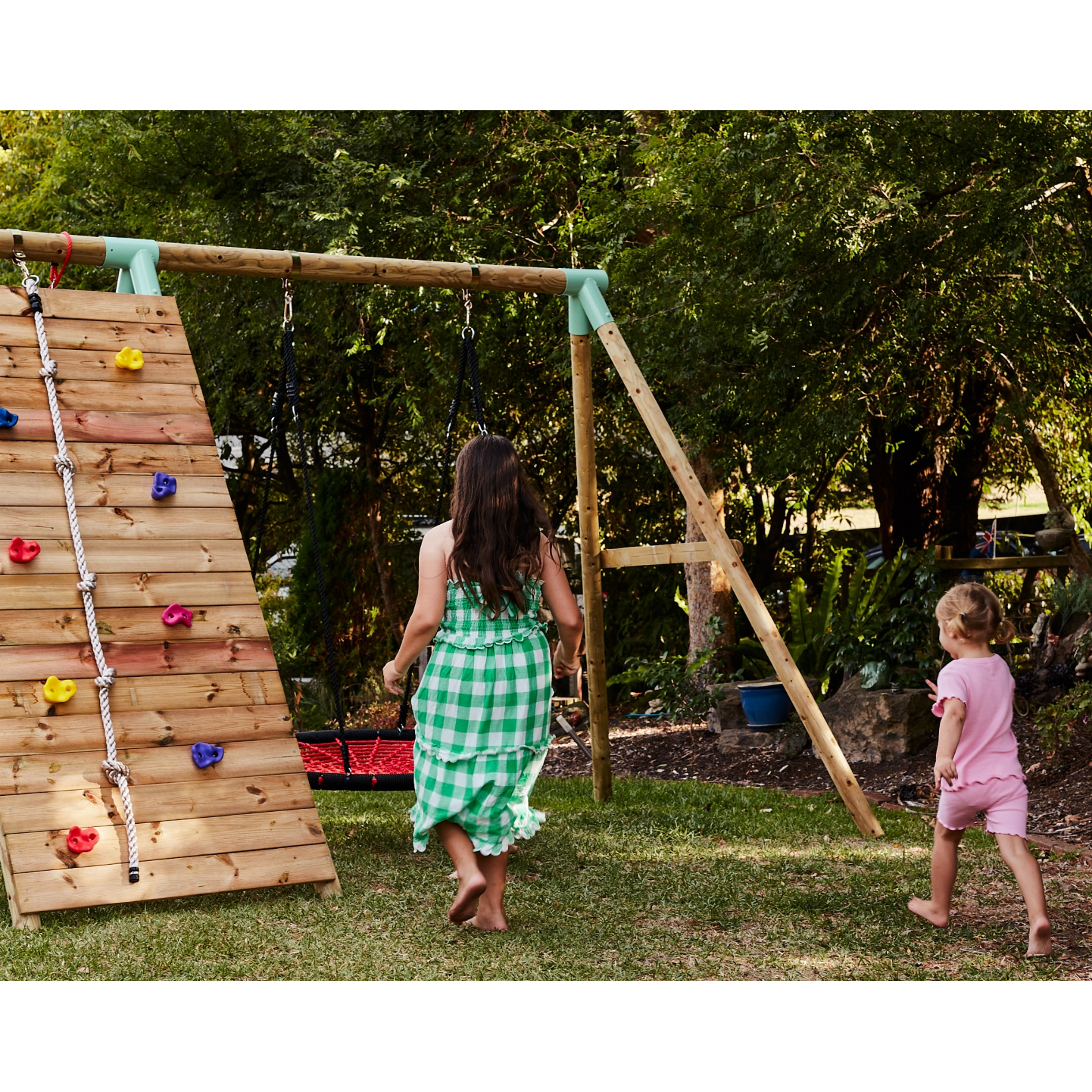 Wild Aussie Wooden Climber & 120cm Nest Swing Set