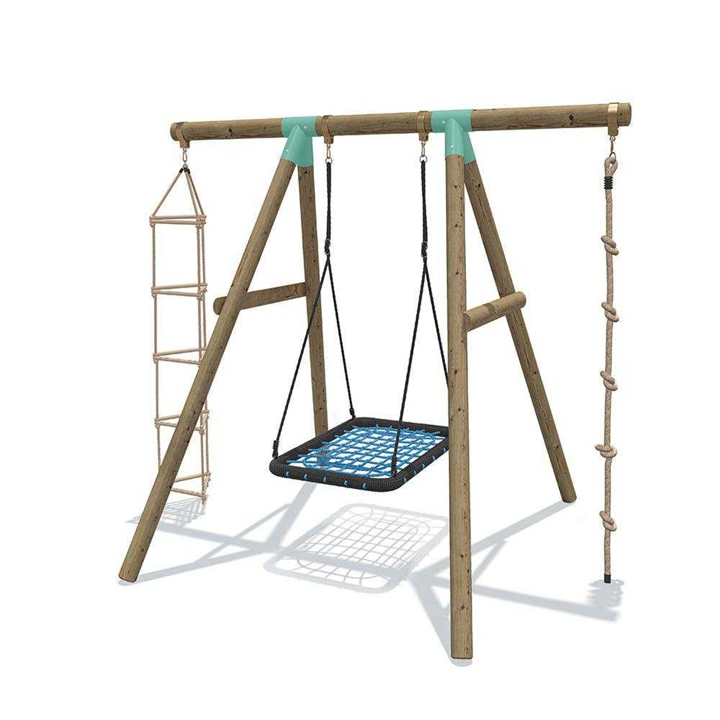 Wild Aussie 3 in 1 Rectangle Wooden Swing Set With Rope & Ladder