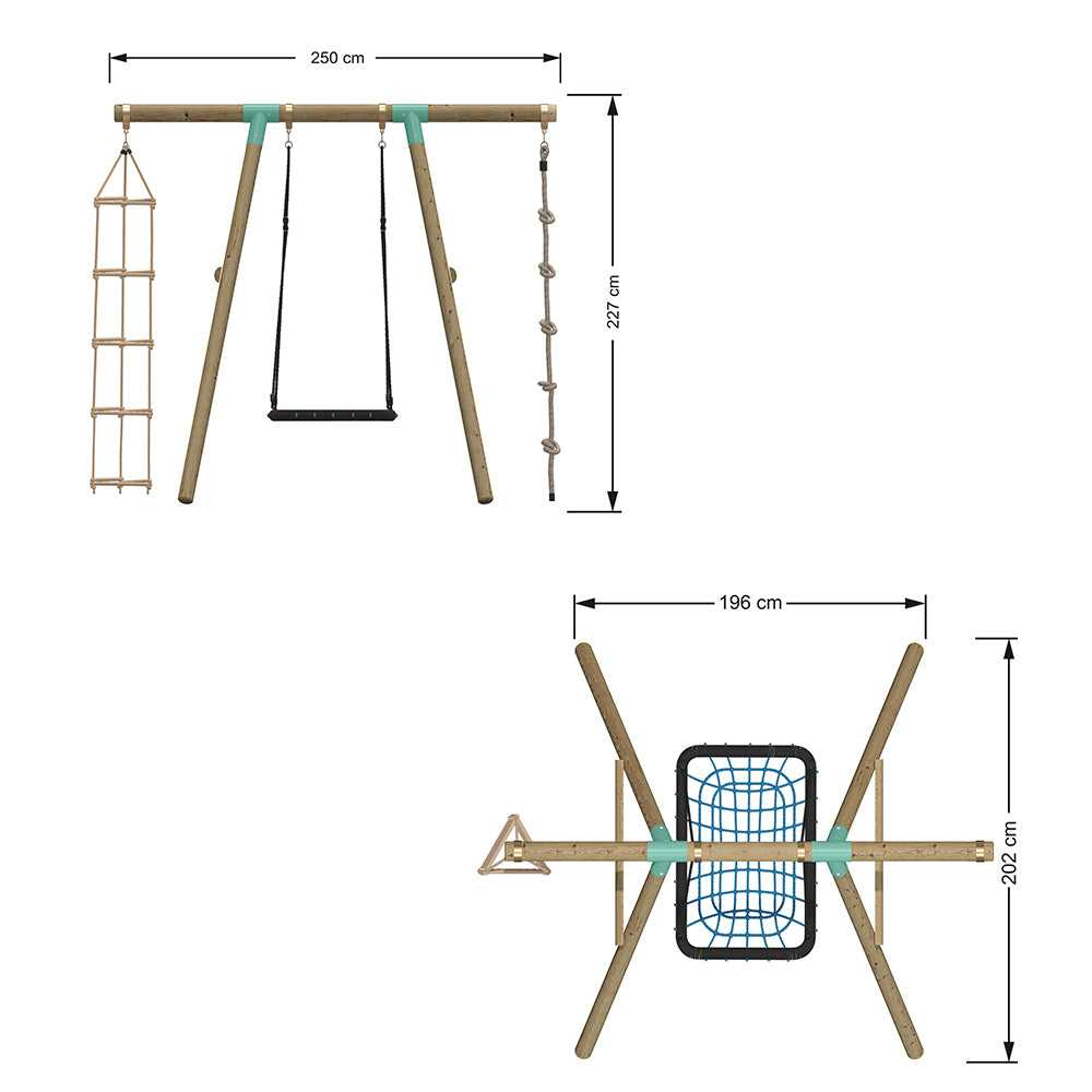 Wild Aussie 3 in 1 Rectangle Wooden Swing Set With Rope & Ladder