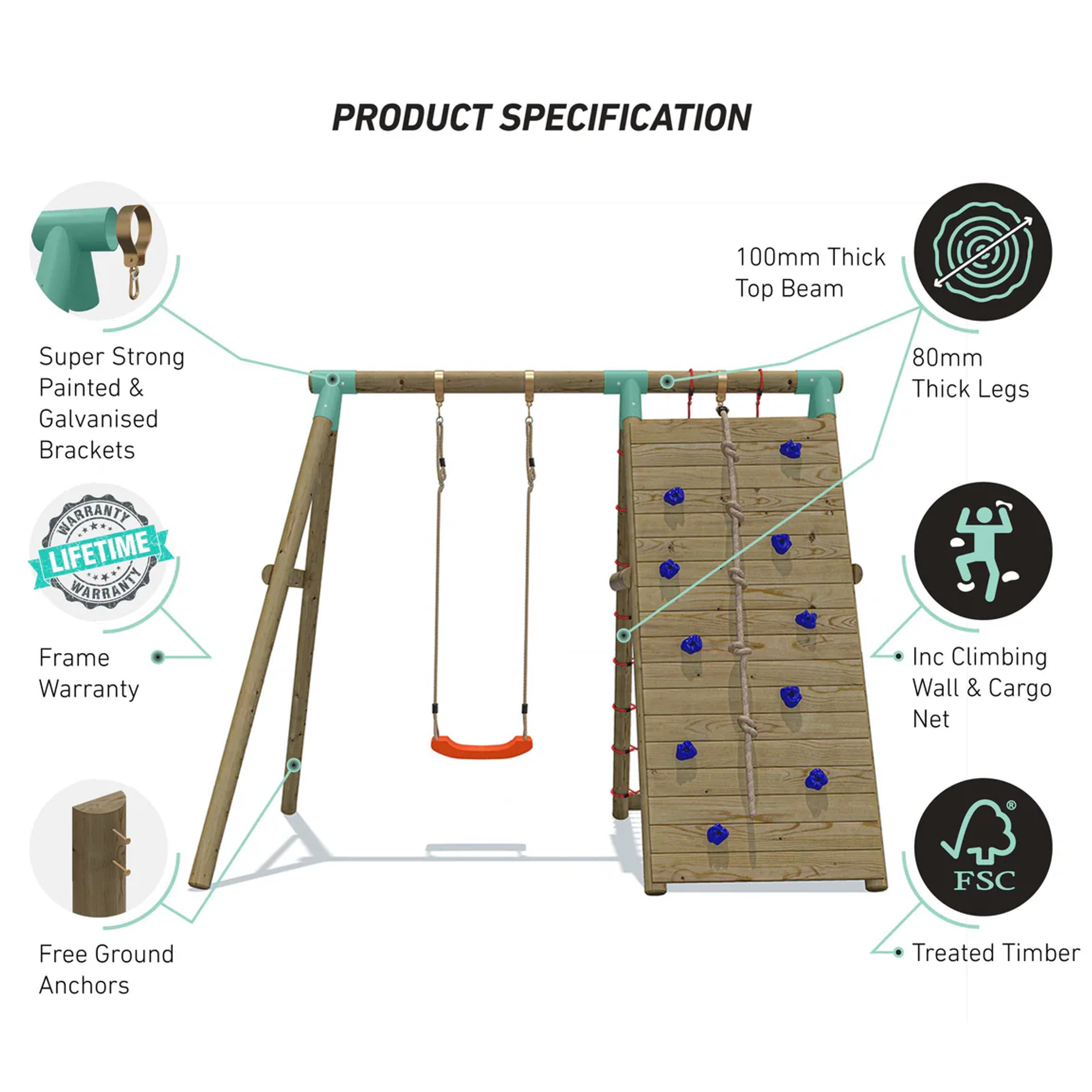 Wild Aussie Wooden Climber Swing Set