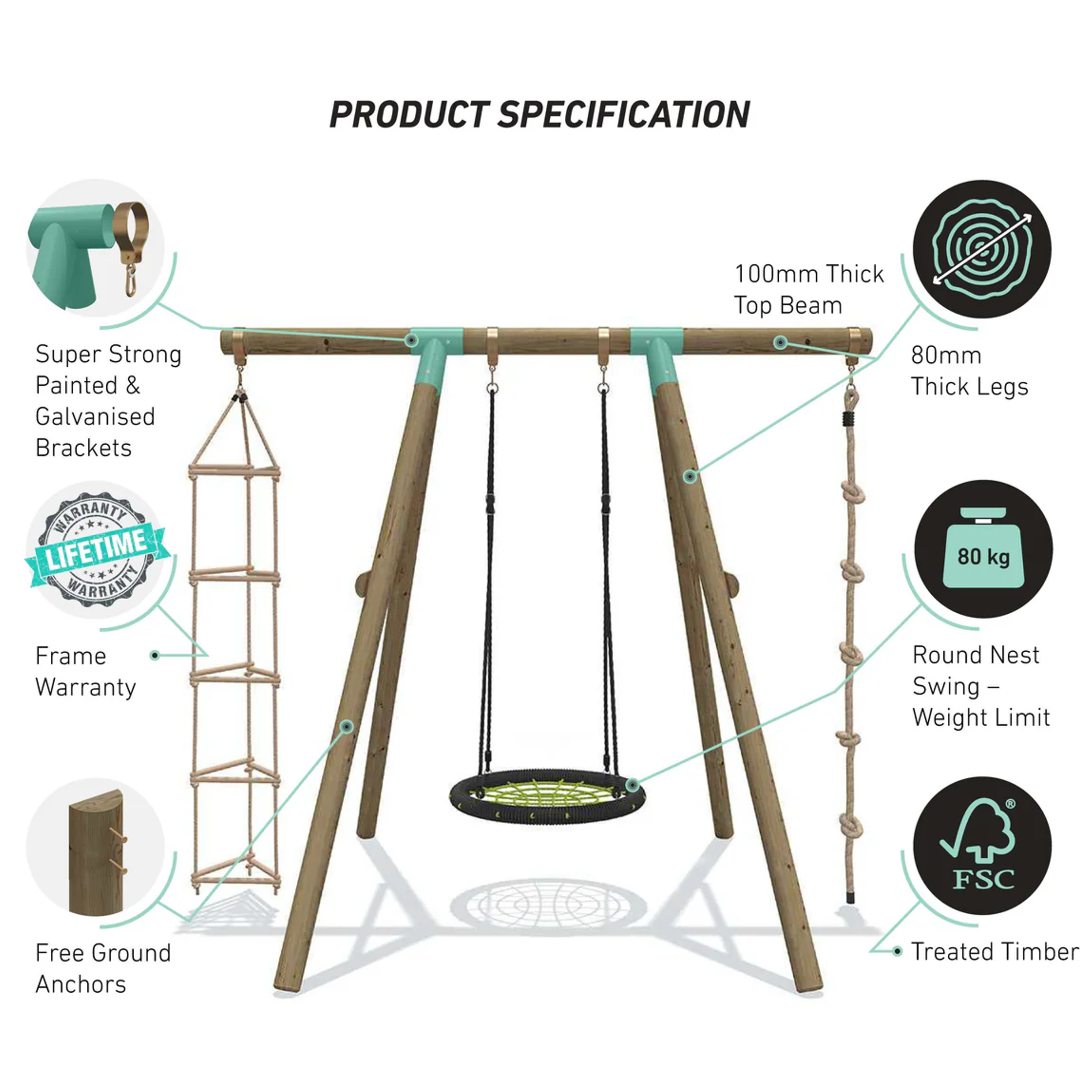 Wild Aussie 3 in 1 Round Nest Wooden Swing Set