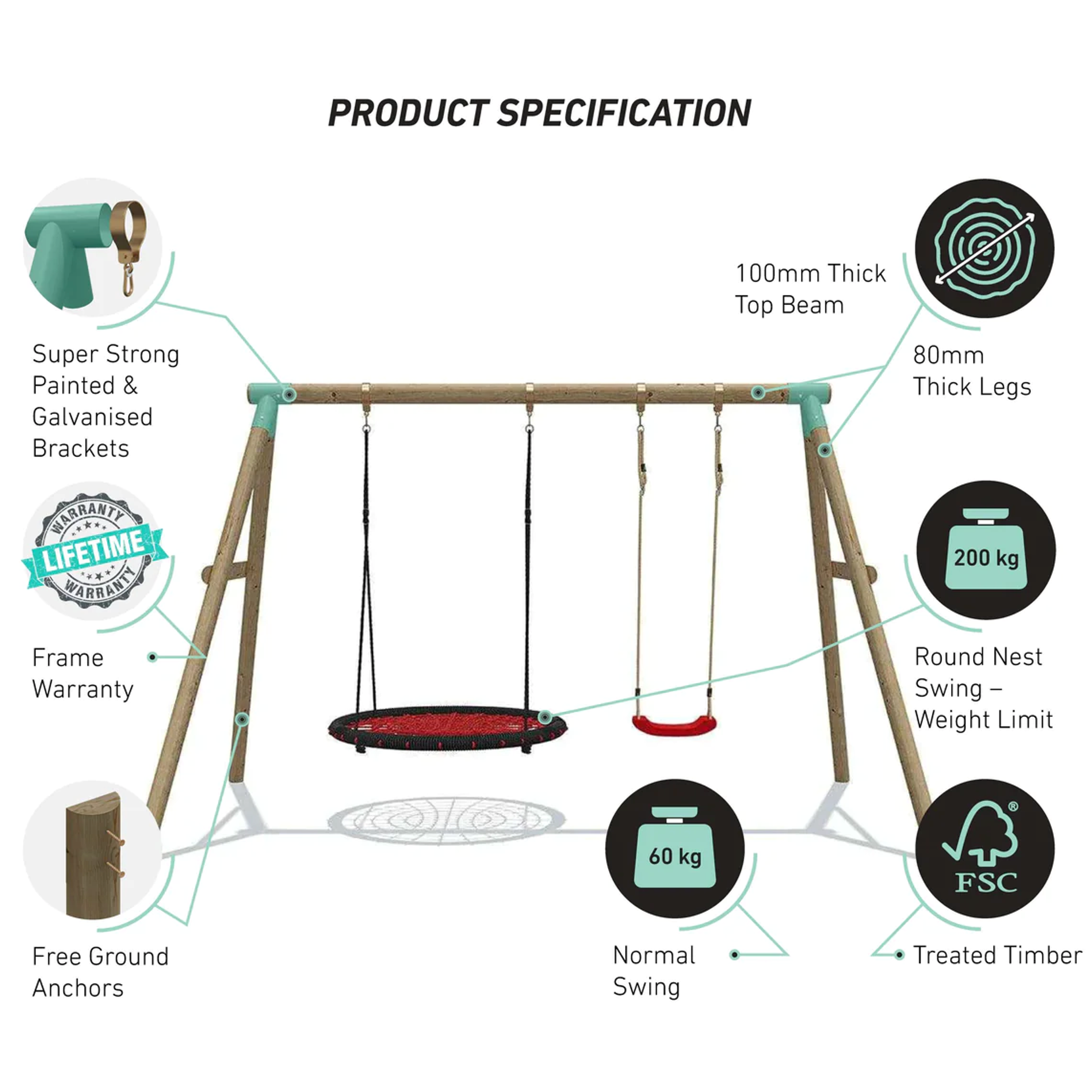 Wild Aussie 120cm Round Nest with Swing Seat