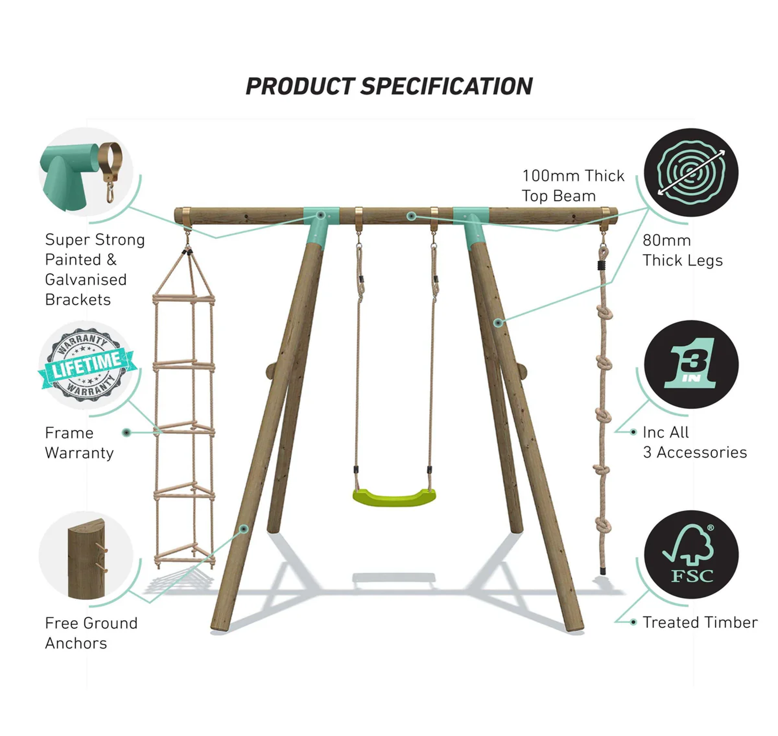 Wild Aussie 3 in 1 Wooden Swing Set