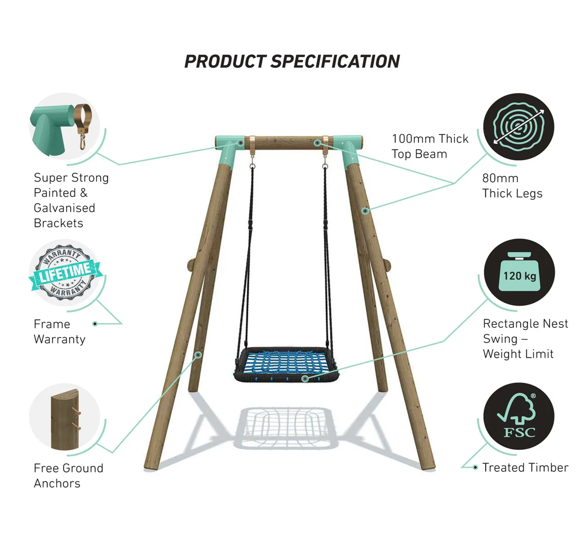Wild Aussie Rectangle Nest Wooden Swing Set