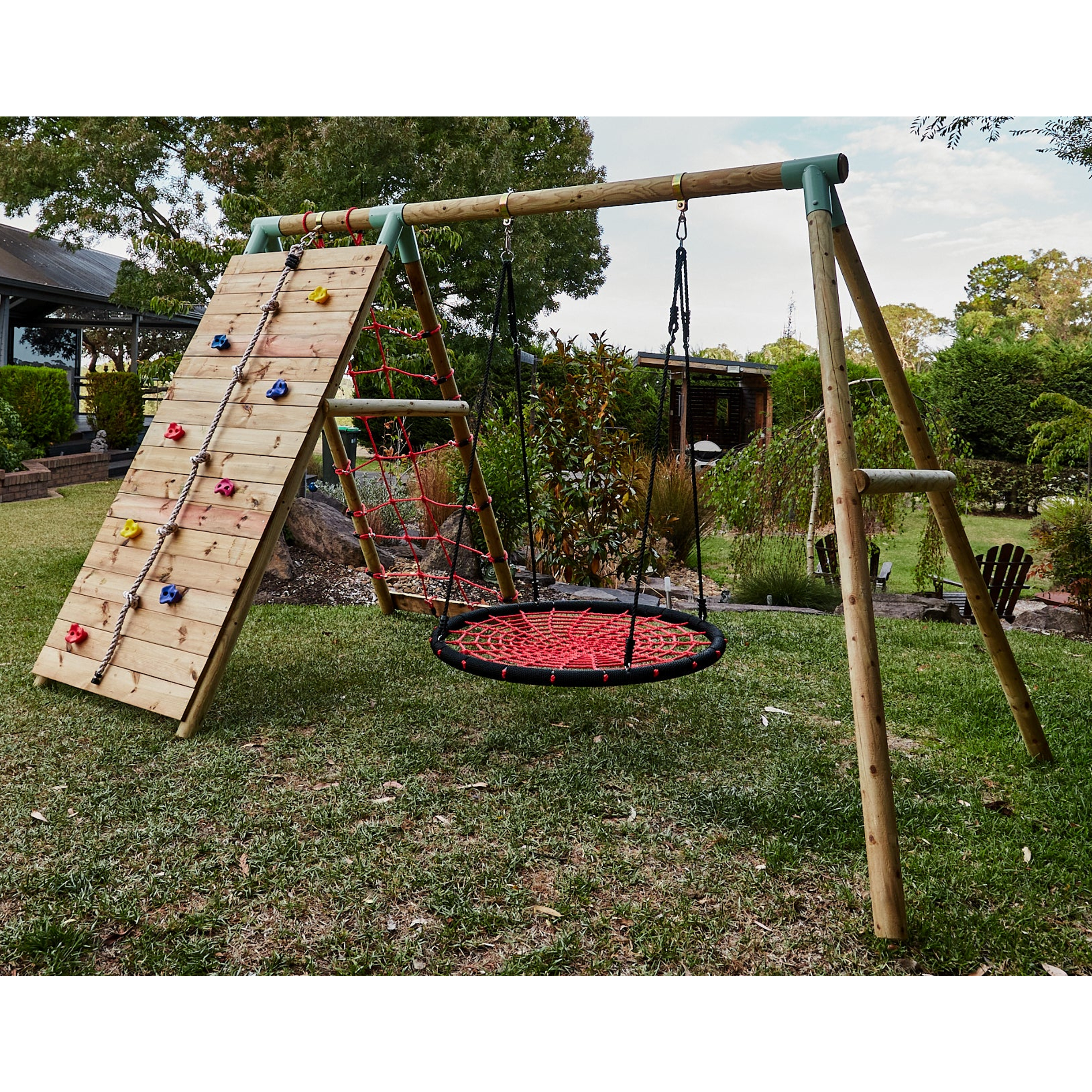 Wild Aussie Wooden Climber & 120cm Nest Swing Set