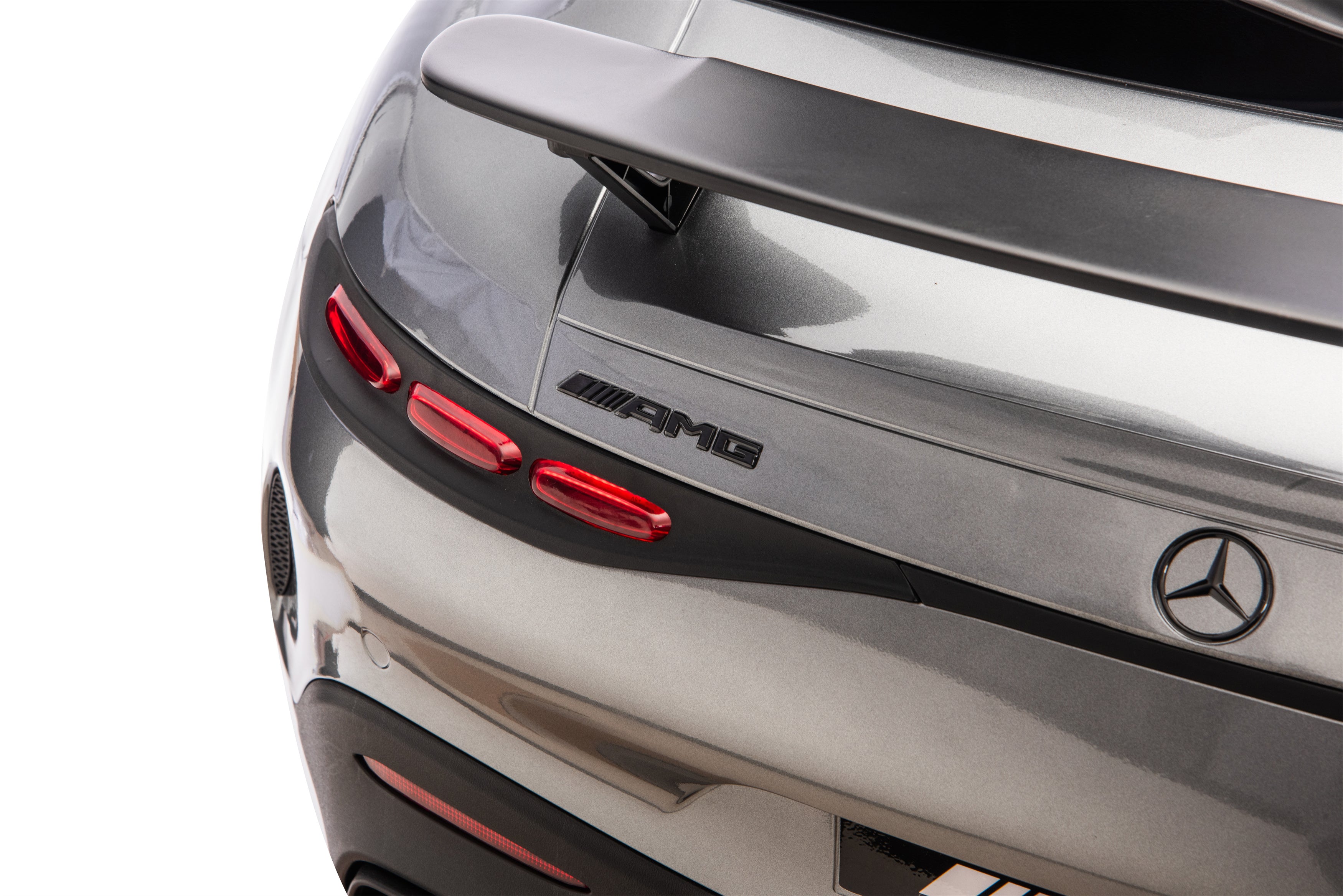 Mercedes-Benz car rear with AMG badge on a white background