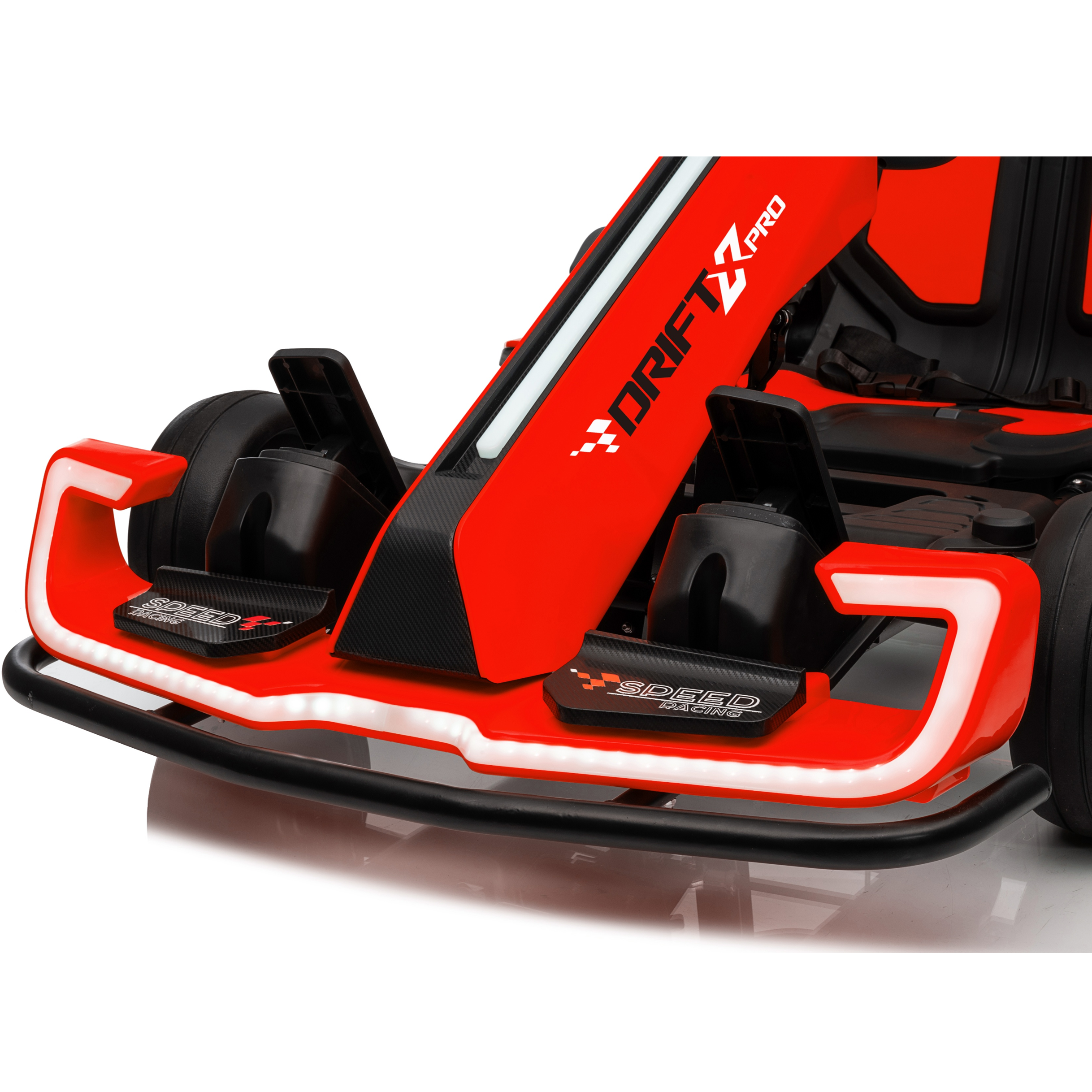 Red and black go-kart with 'Drift Zone' branding on a white background