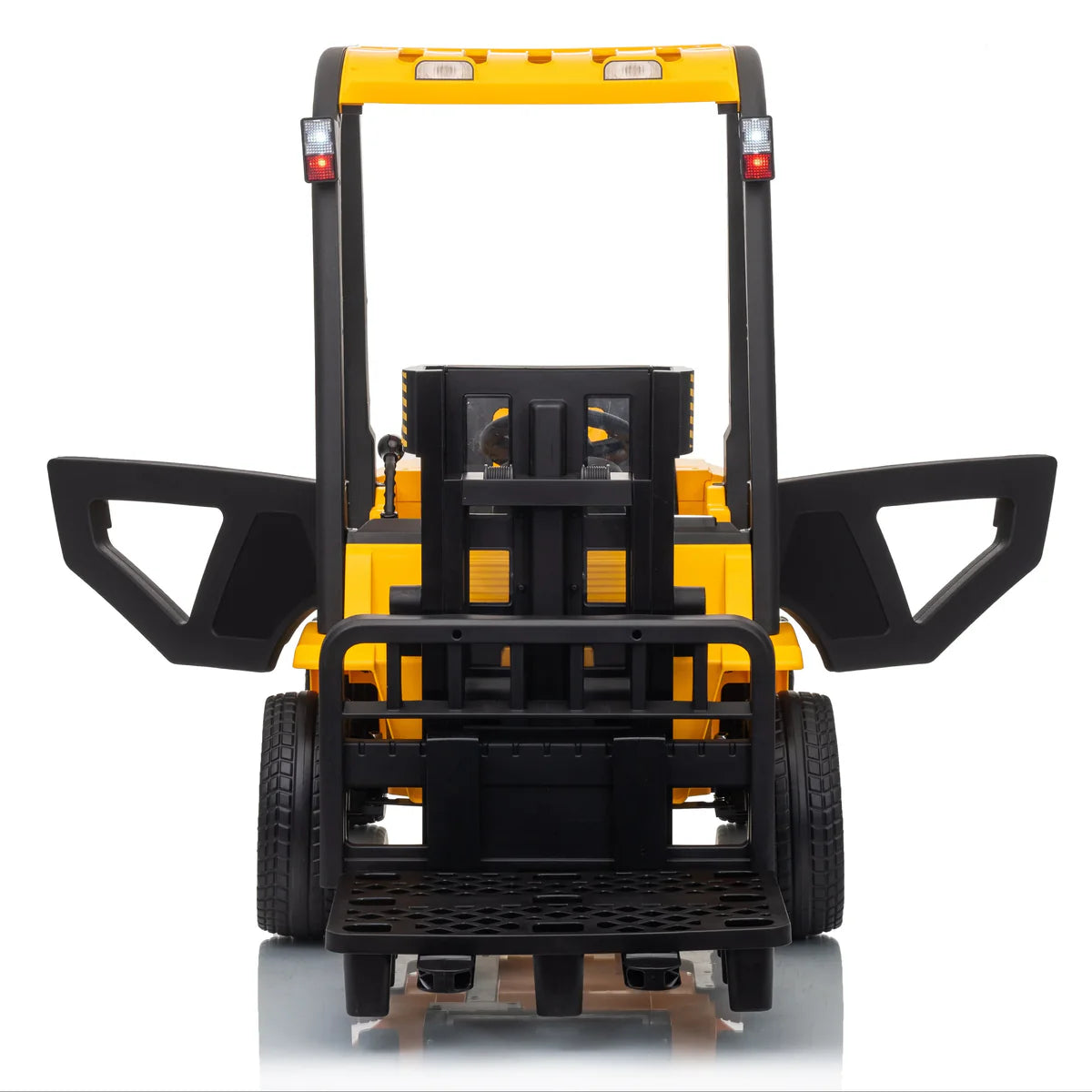 Yellow and black forklift on a white background