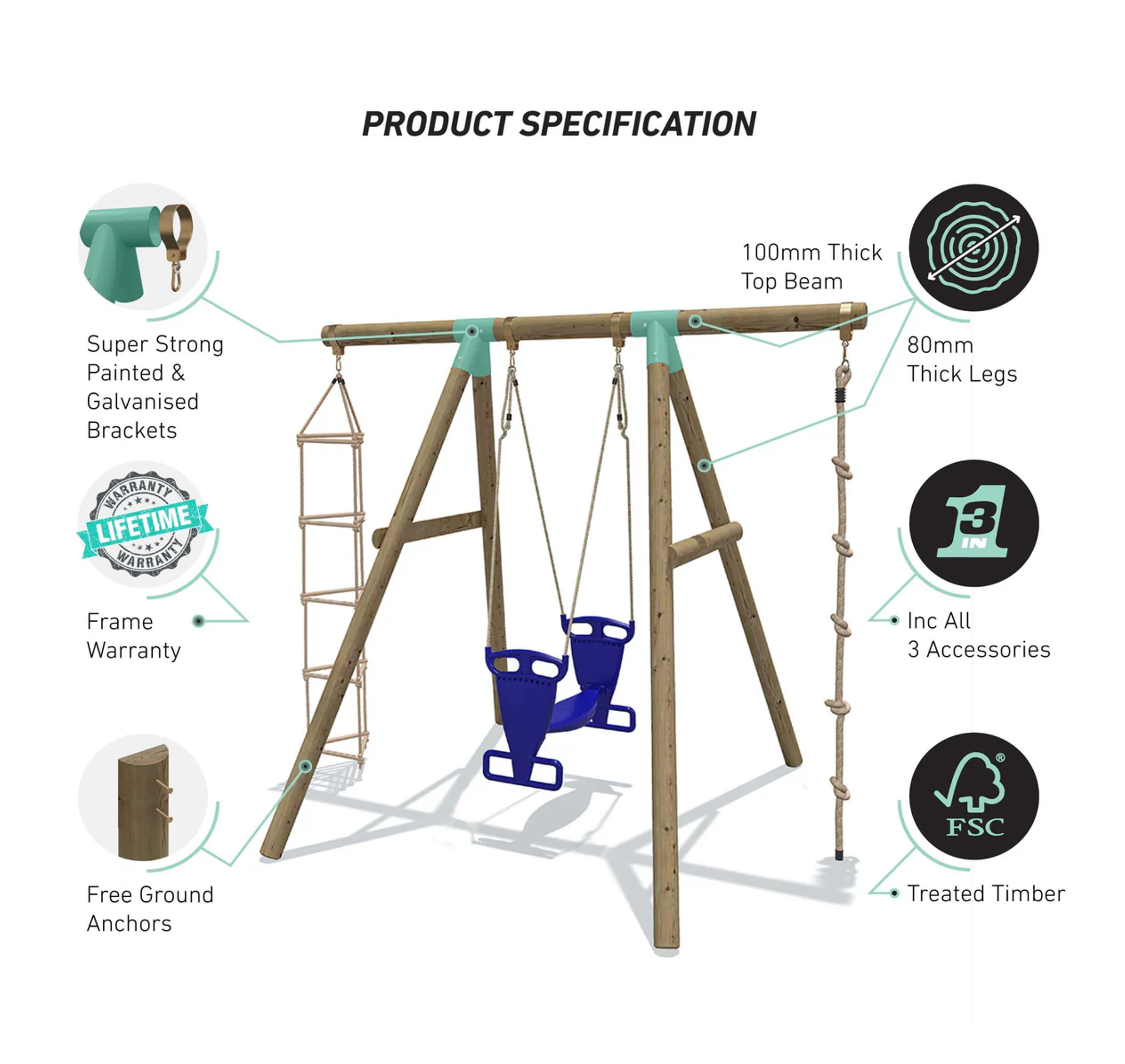 Wild Aussie 3 in 1 Glider Wooden Swing Set