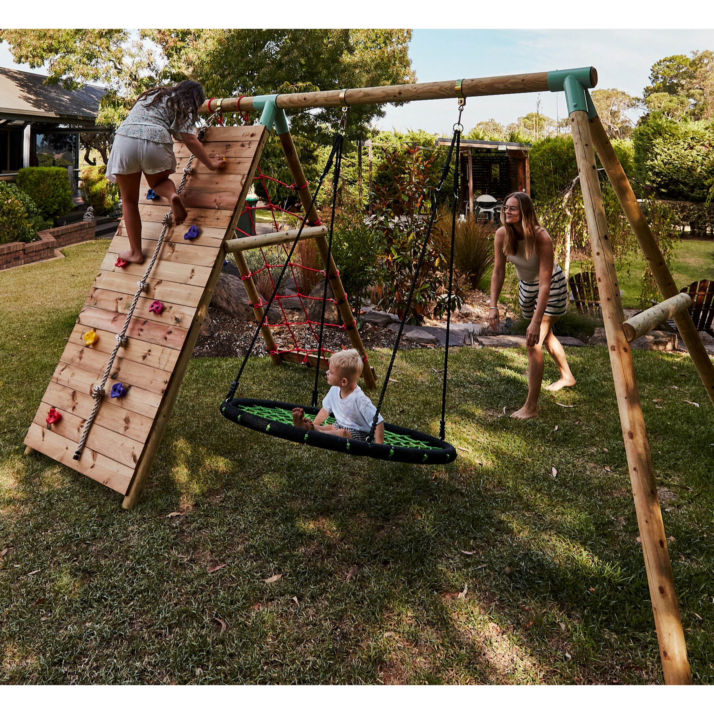 Wild Aussie Wooden Climber & 120cm Nest Swing Set
