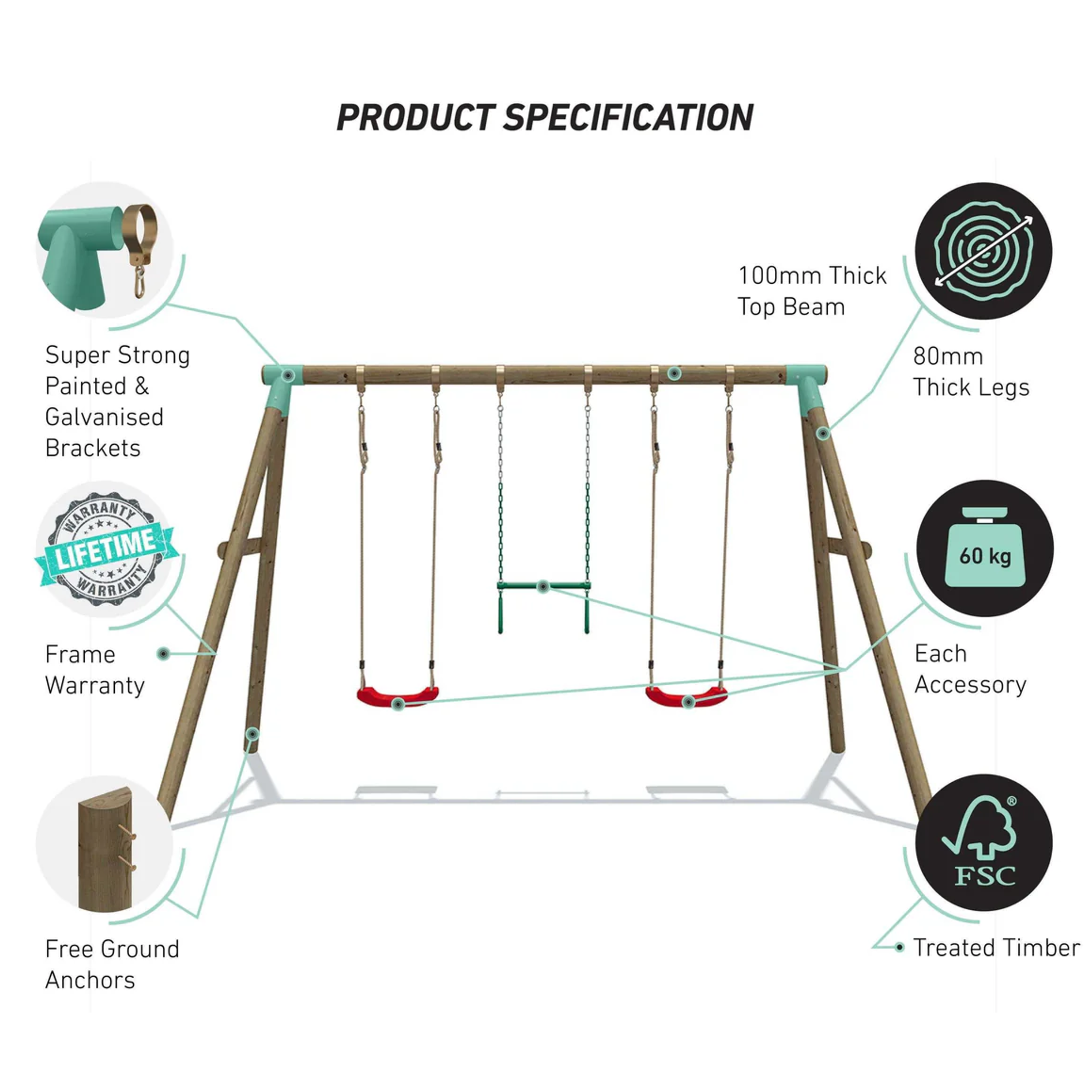 Wild Aussie Triple Wooden Swing & Trapeze Bar Set