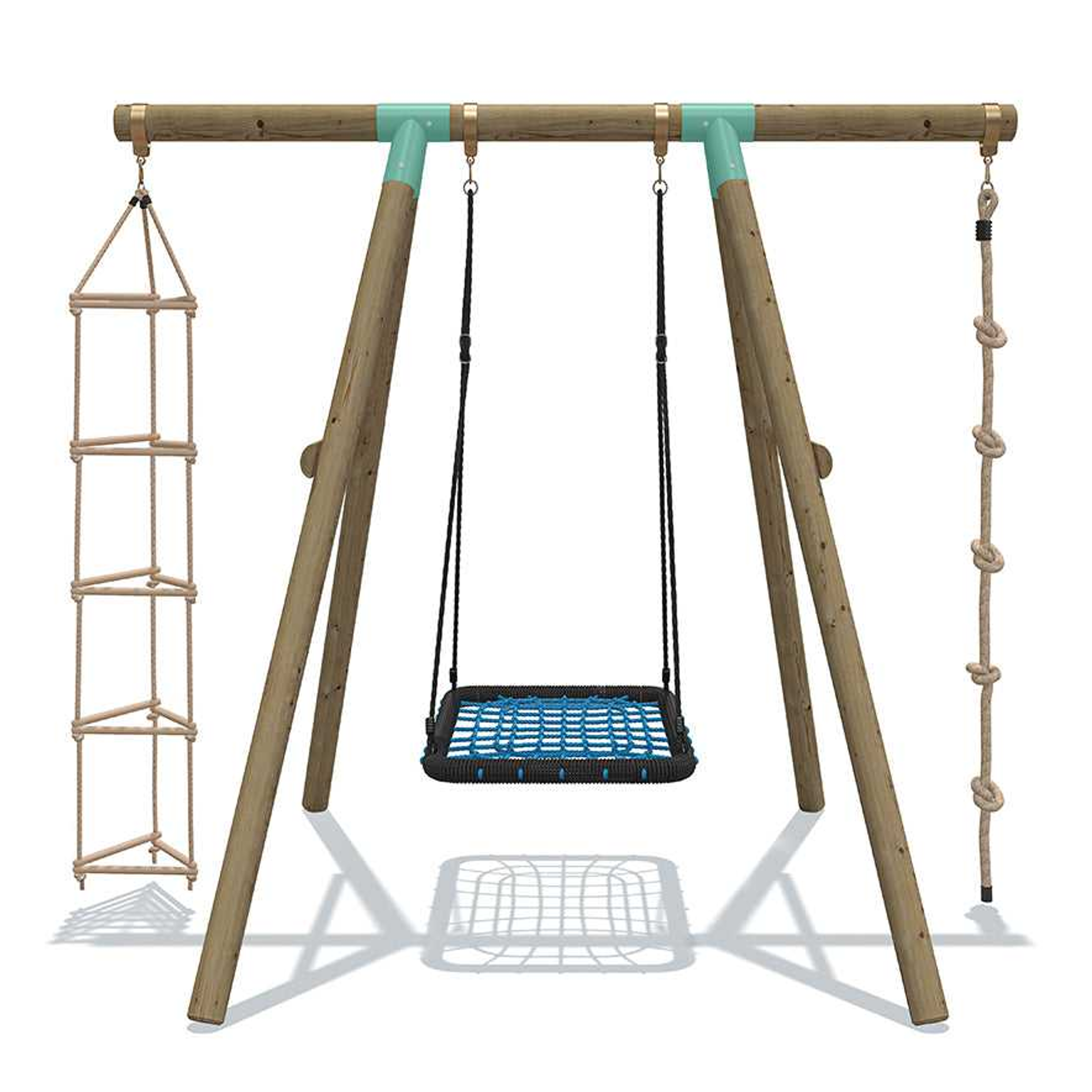 Wild Aussie 3 in 1 Rectangle Wooden Swing Set With Rope & Ladder