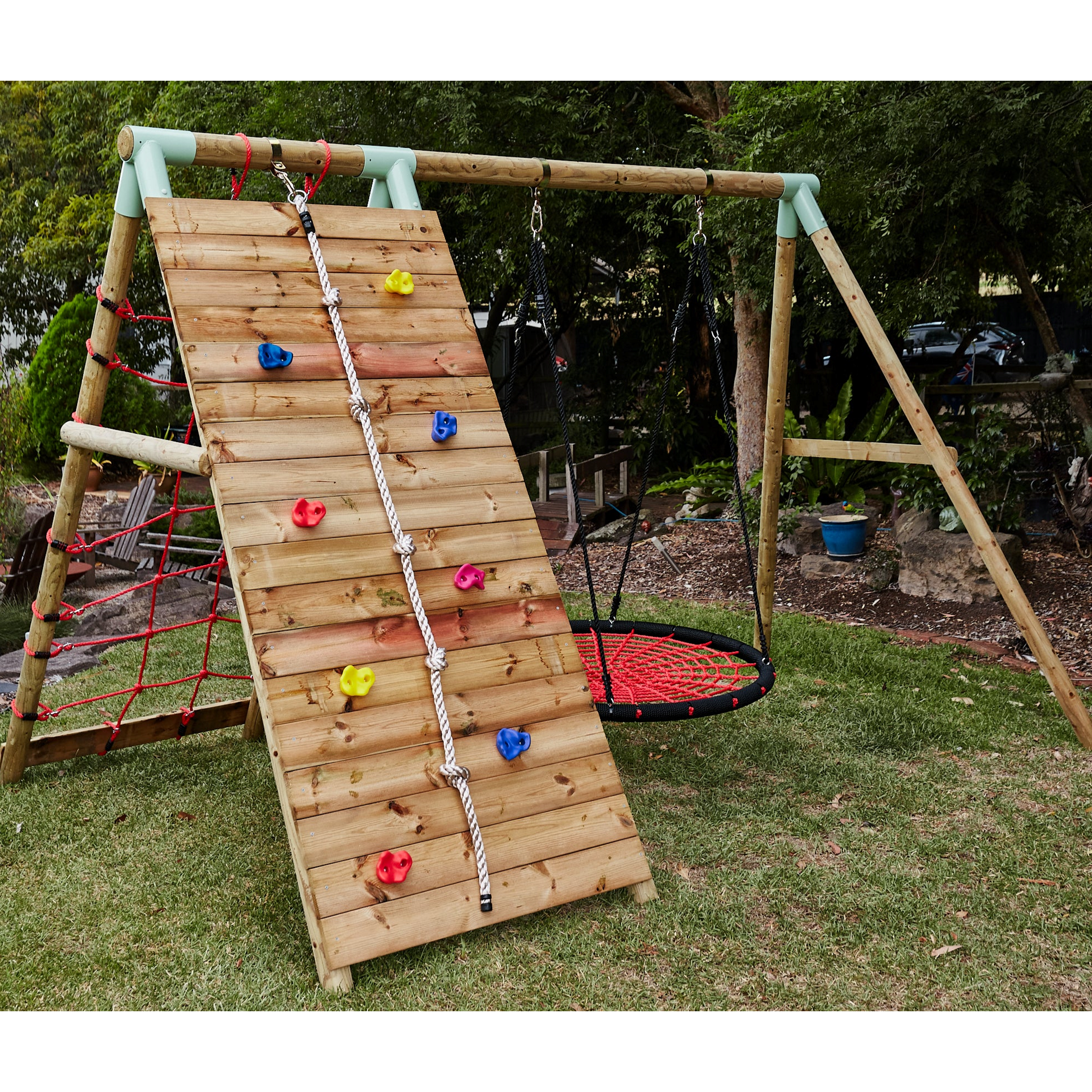 Wild Aussie Wooden Climber & 120cm Nest Swing Set