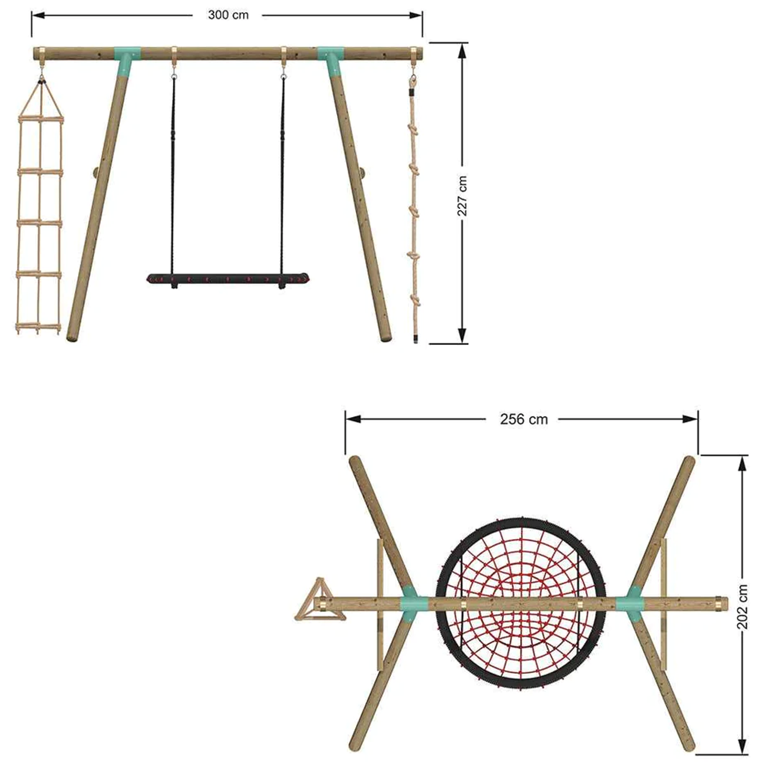 Wild Aussie 3 in 1 Round Nest Wooden Swing Set With Knotted Rope & Ladder