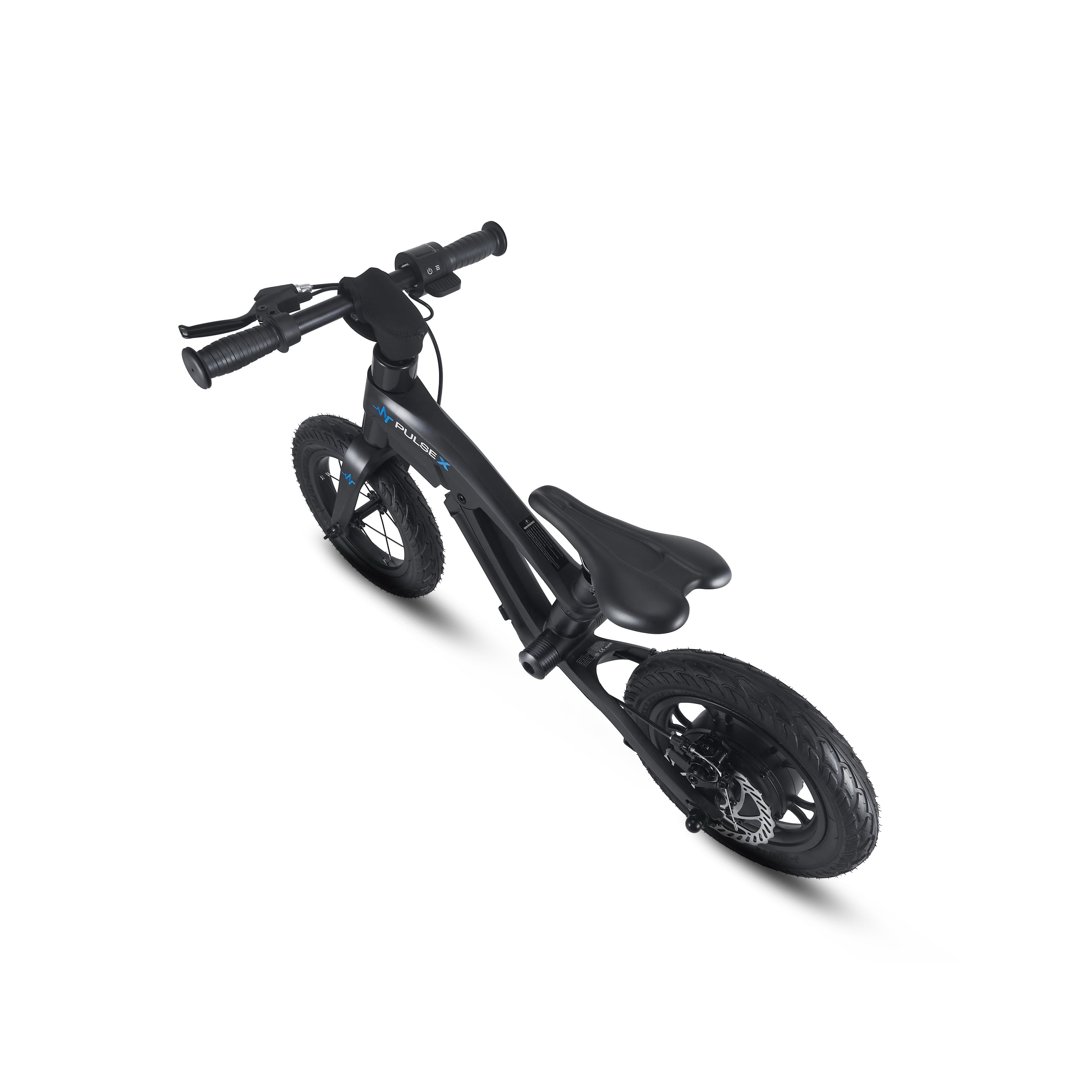 Black balance bike with tricycle design on a white background