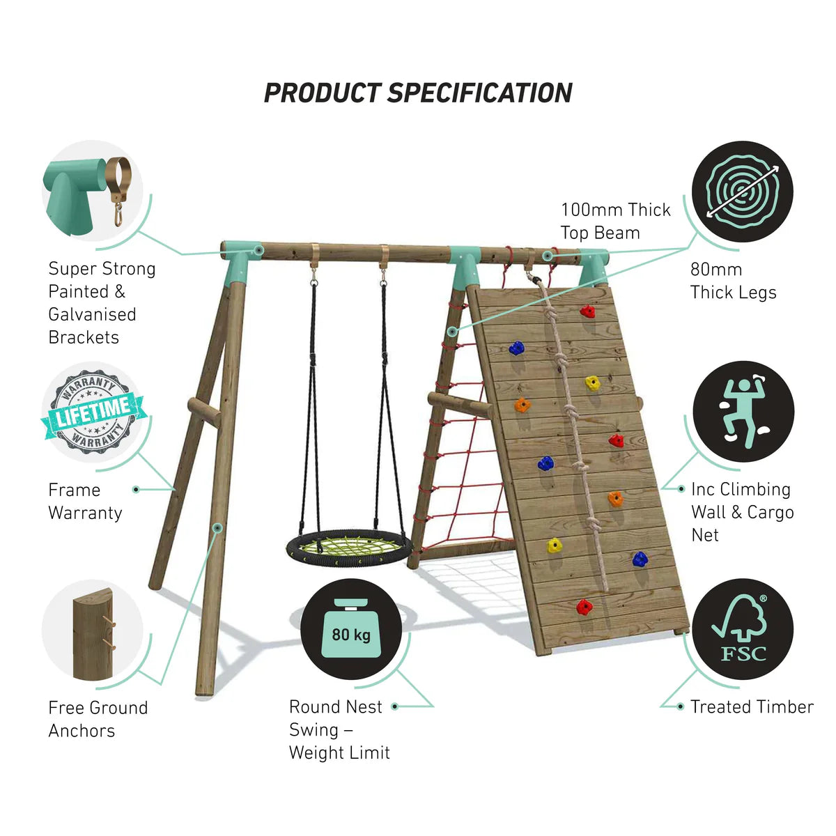 Wild Aussie Wooden Climber & 65cm Nest Swing Set