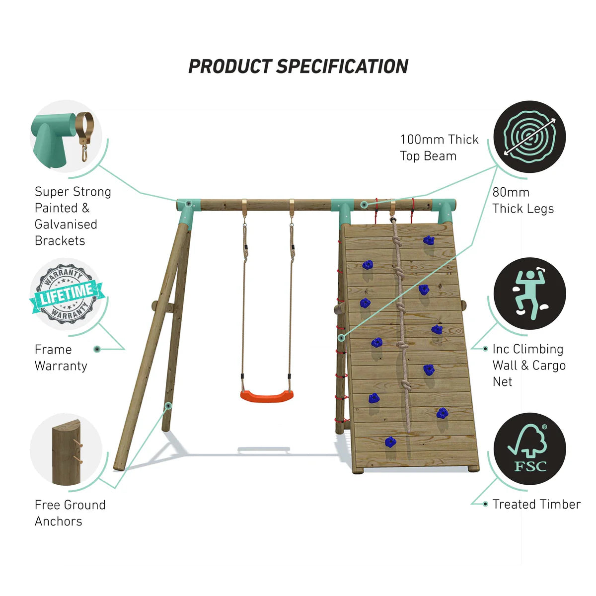 Wild Aussie Wooden Climber Swing Set