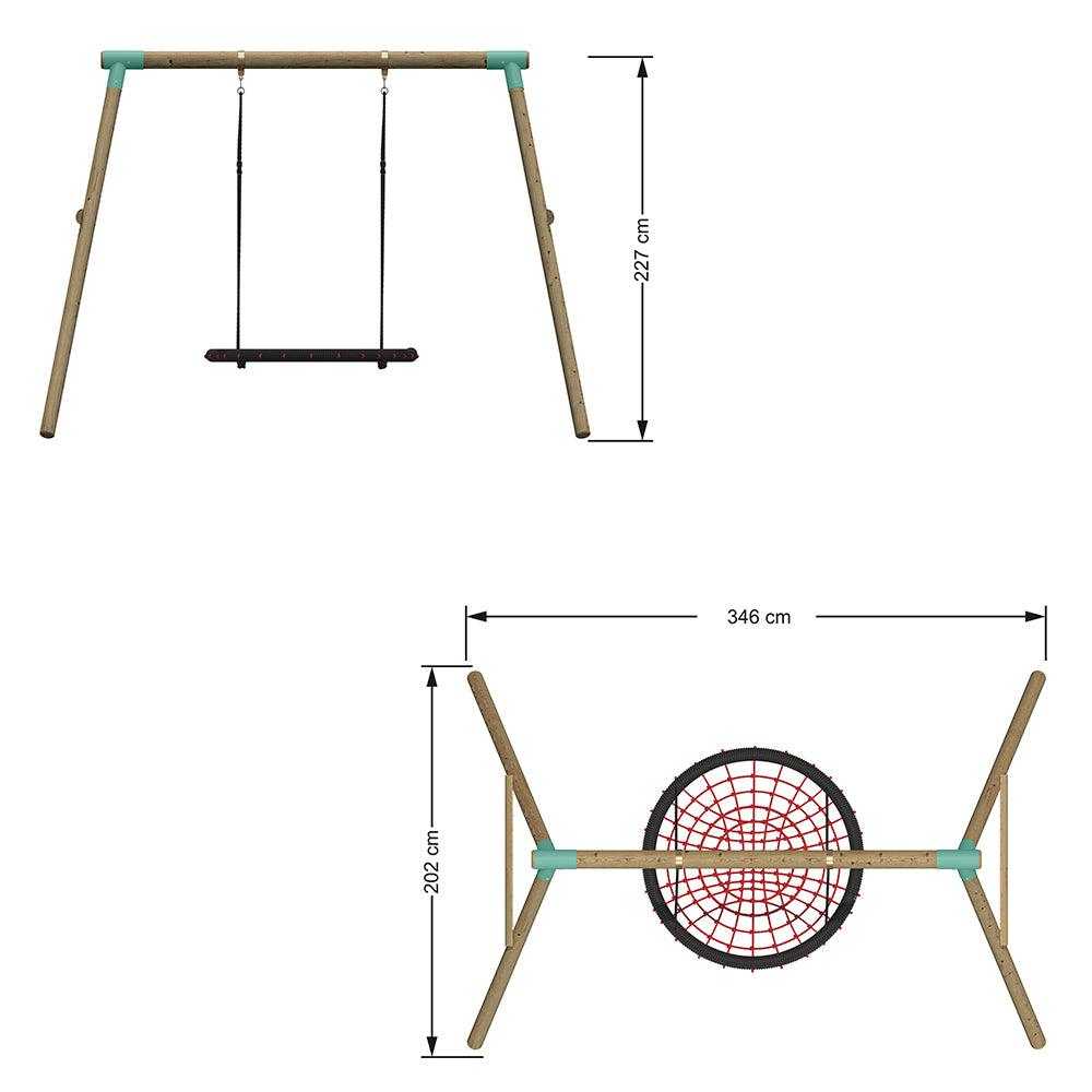 childrens wooden swing set specs